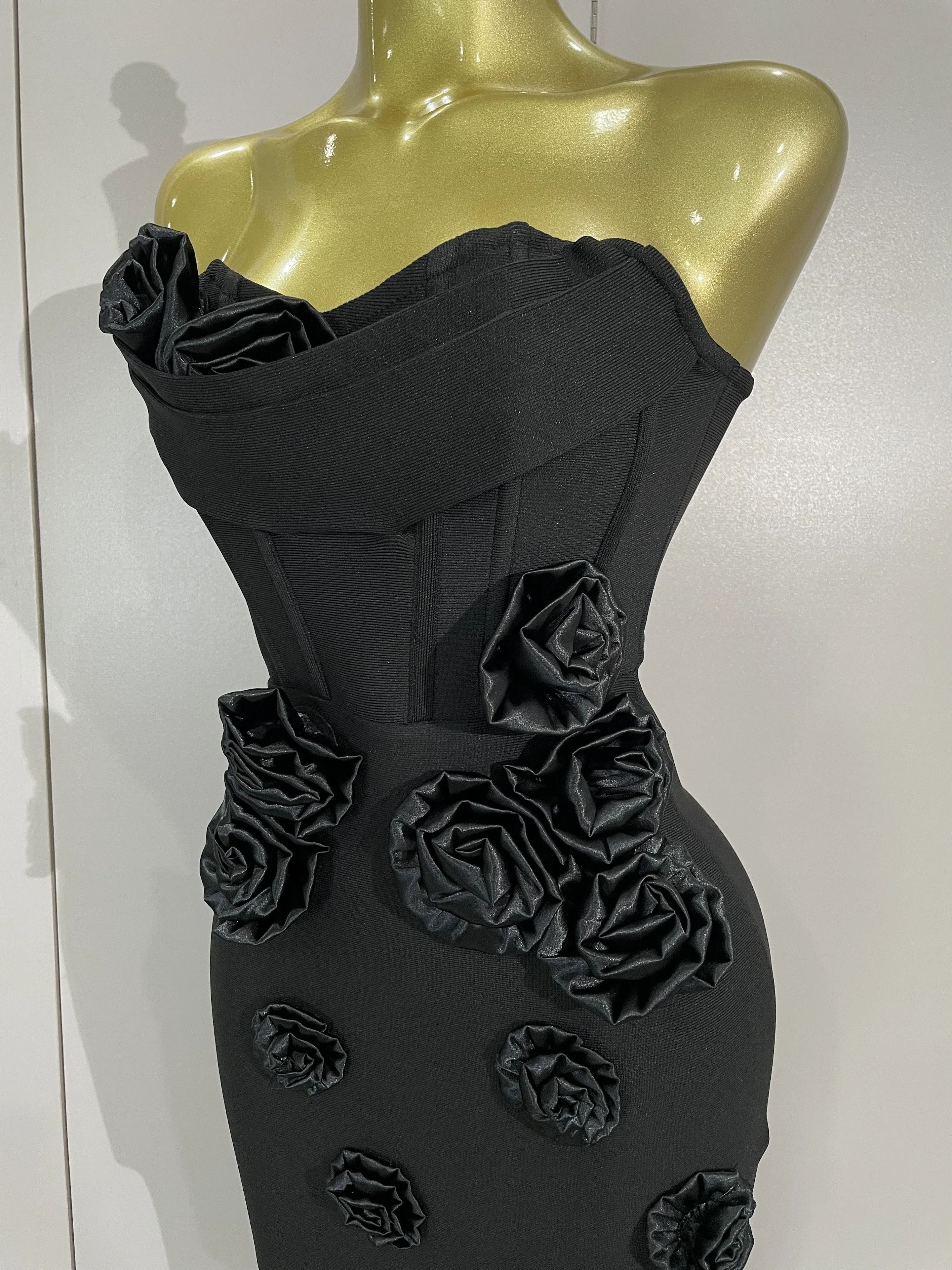 Newest Sexy Strapless Backless Red Flower Long Bandage Dress Women Celebirty Elegant Prom Evening Club Party Birthday Dresses