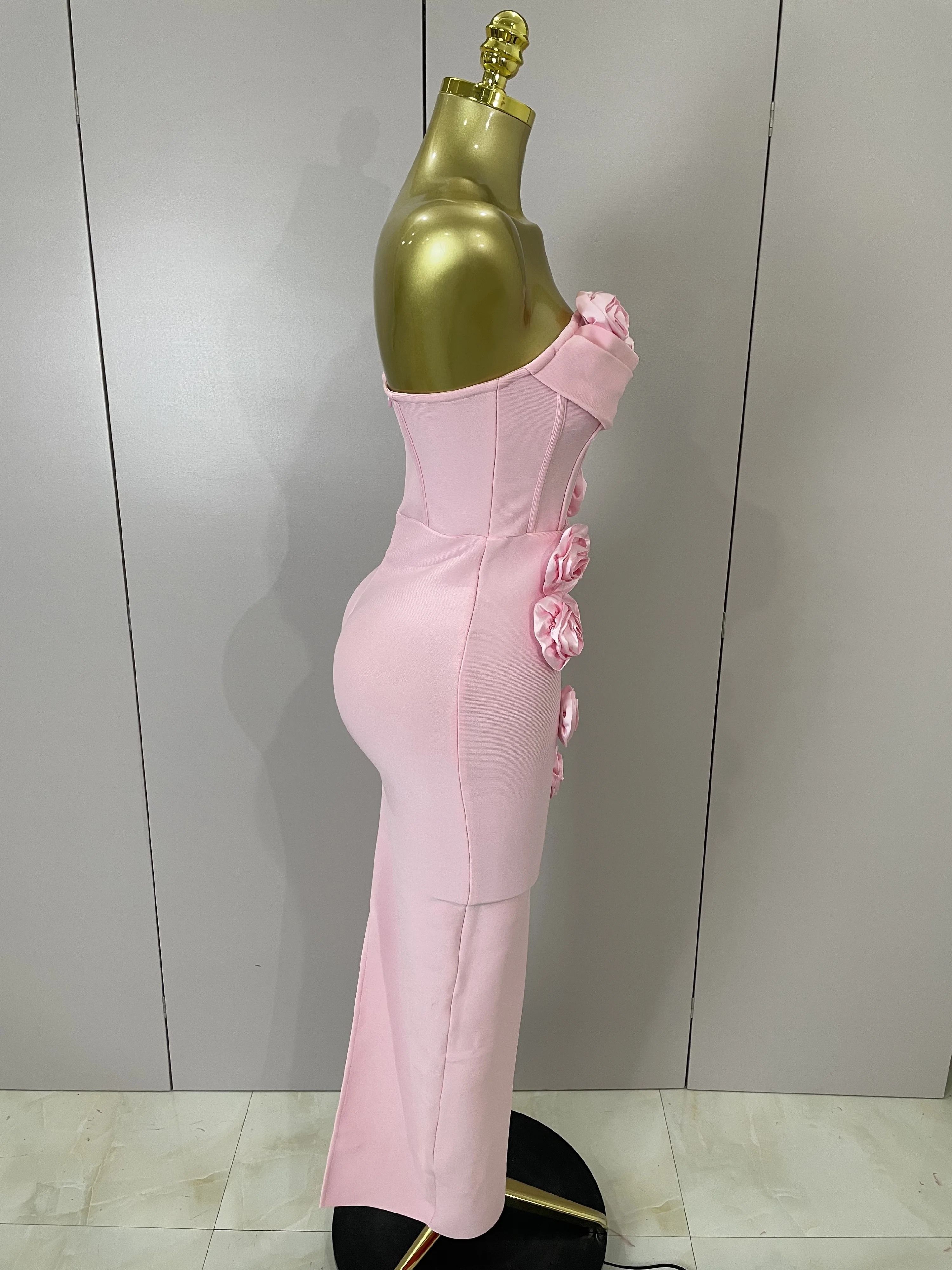 Newest Sexy Strapless Backless Red Flower Long Bandage Dress Women Celebirty Elegant Prom Evening Club Party Birthday Dresses