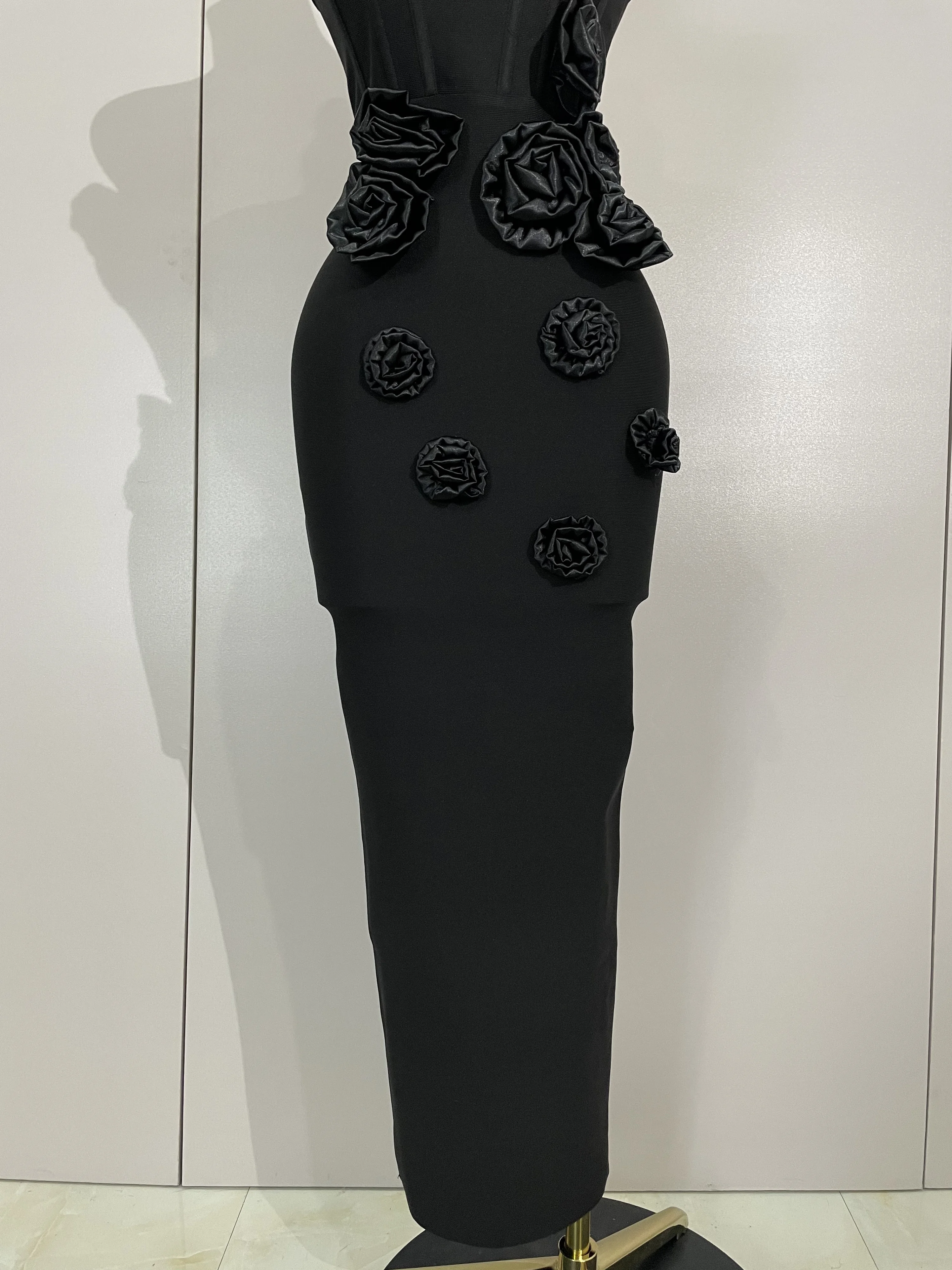 Newest Sexy Strapless Backless Red Flower Long Bandage Dress Women Celebirty Elegant Prom Evening Club Party Birthday Dresses