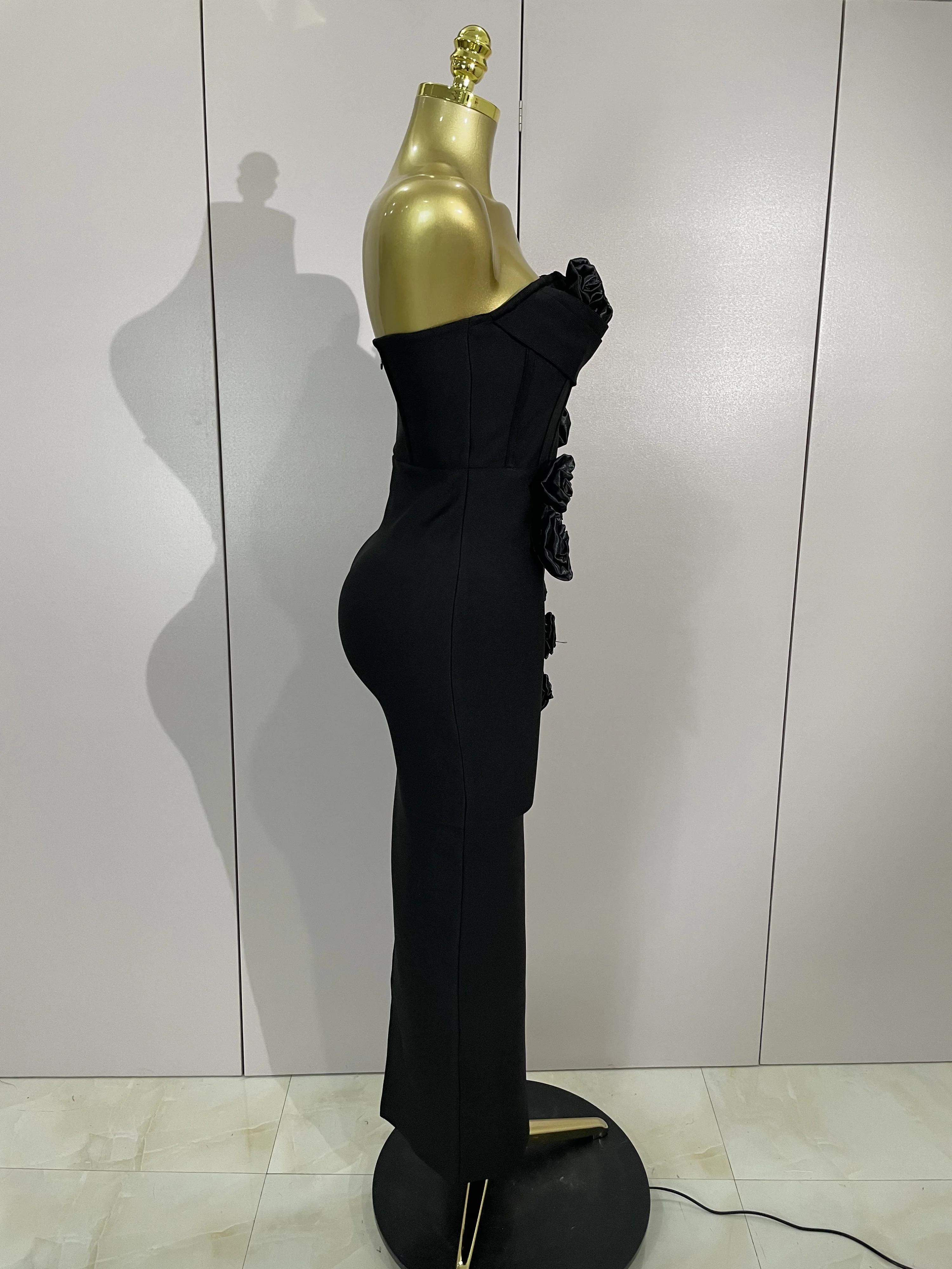 Newest Sexy Strapless Backless Red Flower Long Bandage Dress Women Celebirty Elegant Prom Evening Club Party Birthday Dresses