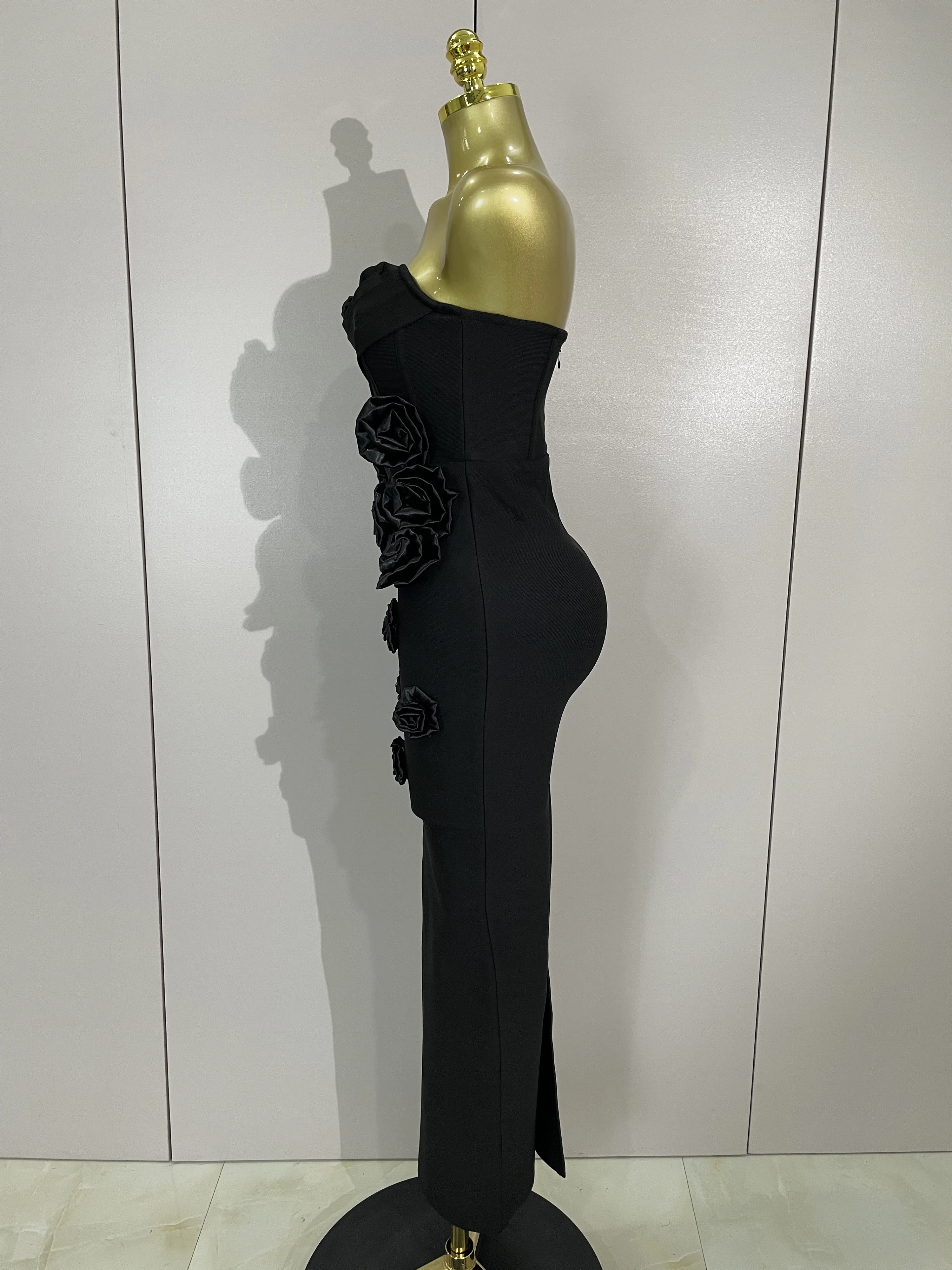 Newest Sexy Strapless Backless Red Flower Long Bandage Dress Women Celebirty Elegant Prom Evening Club Party Birthday Dresses