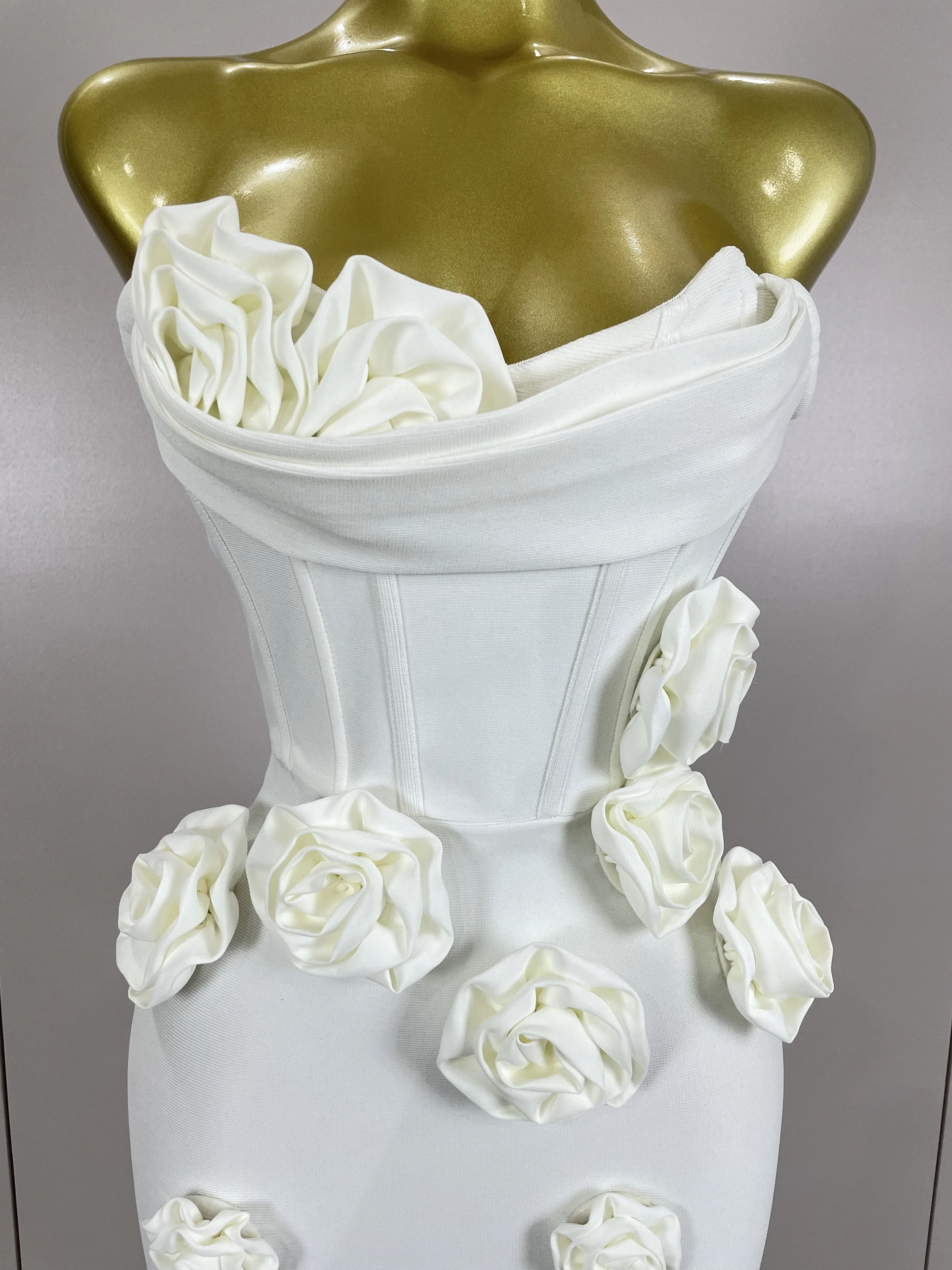 Newest Sexy Strapless Backless Red Flower Long Bandage Dress Women Celebirty Elegant Prom Evening Club Party Birthday Dresses