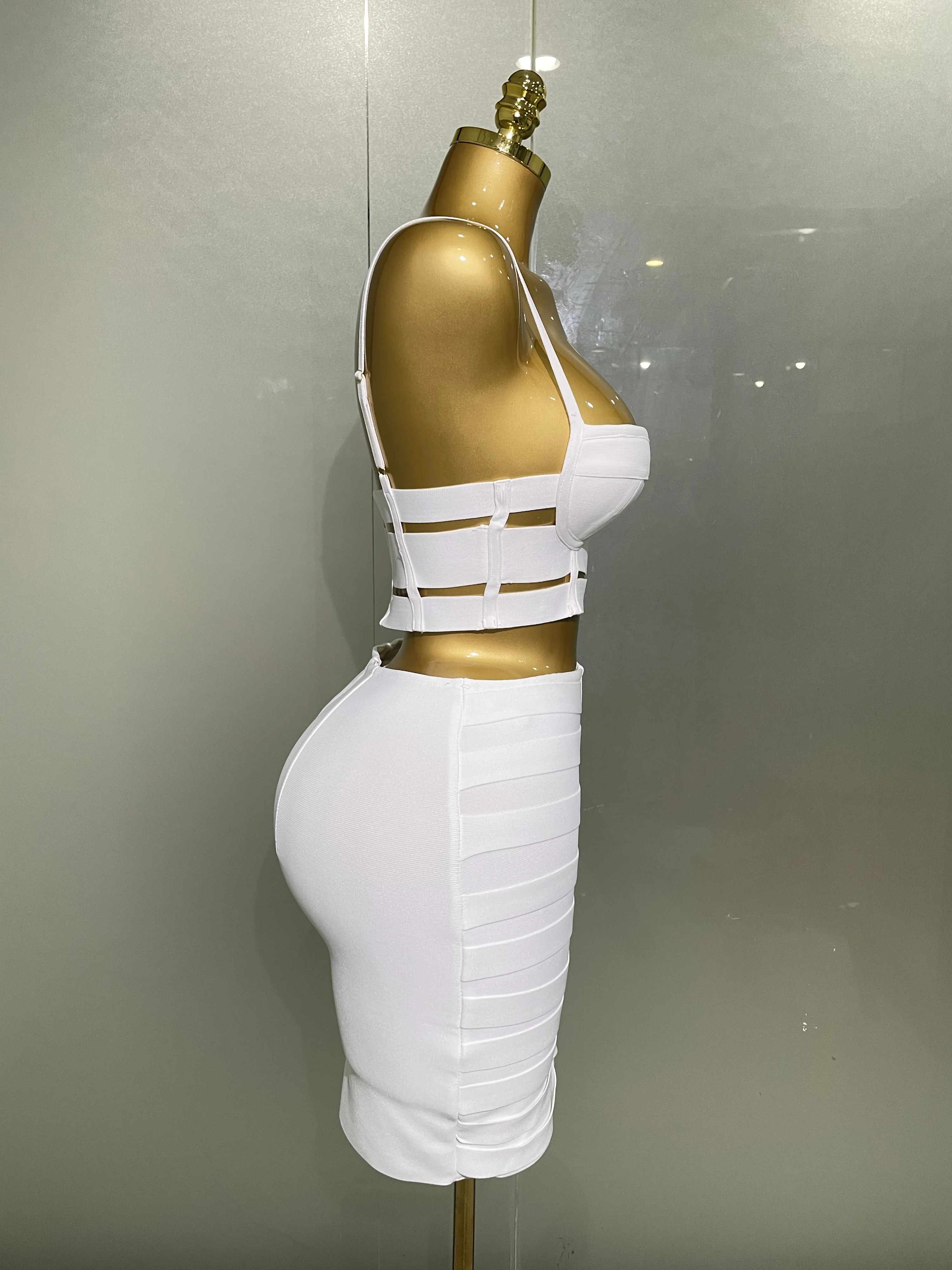 2025 New Arrival High Quality Women Sexy Bandage Tops Fashion Pencil Skirts Set Nightclub Party Celebrate Women's Set