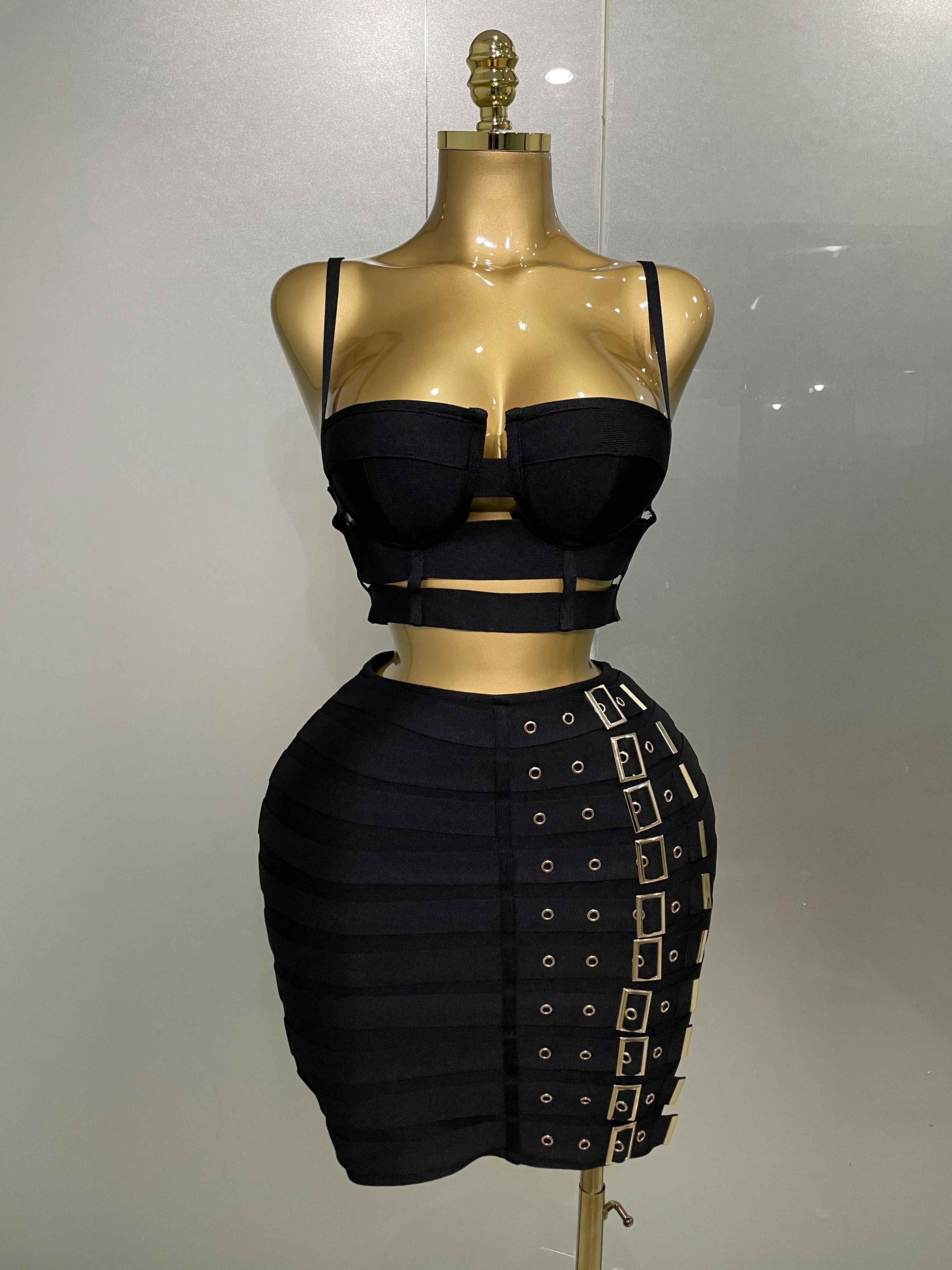 2025 New Arrival High Quality Women Sexy Bandage Tops Fashion Pencil Skirts Set Nightclub Party Celebrate Women's Set