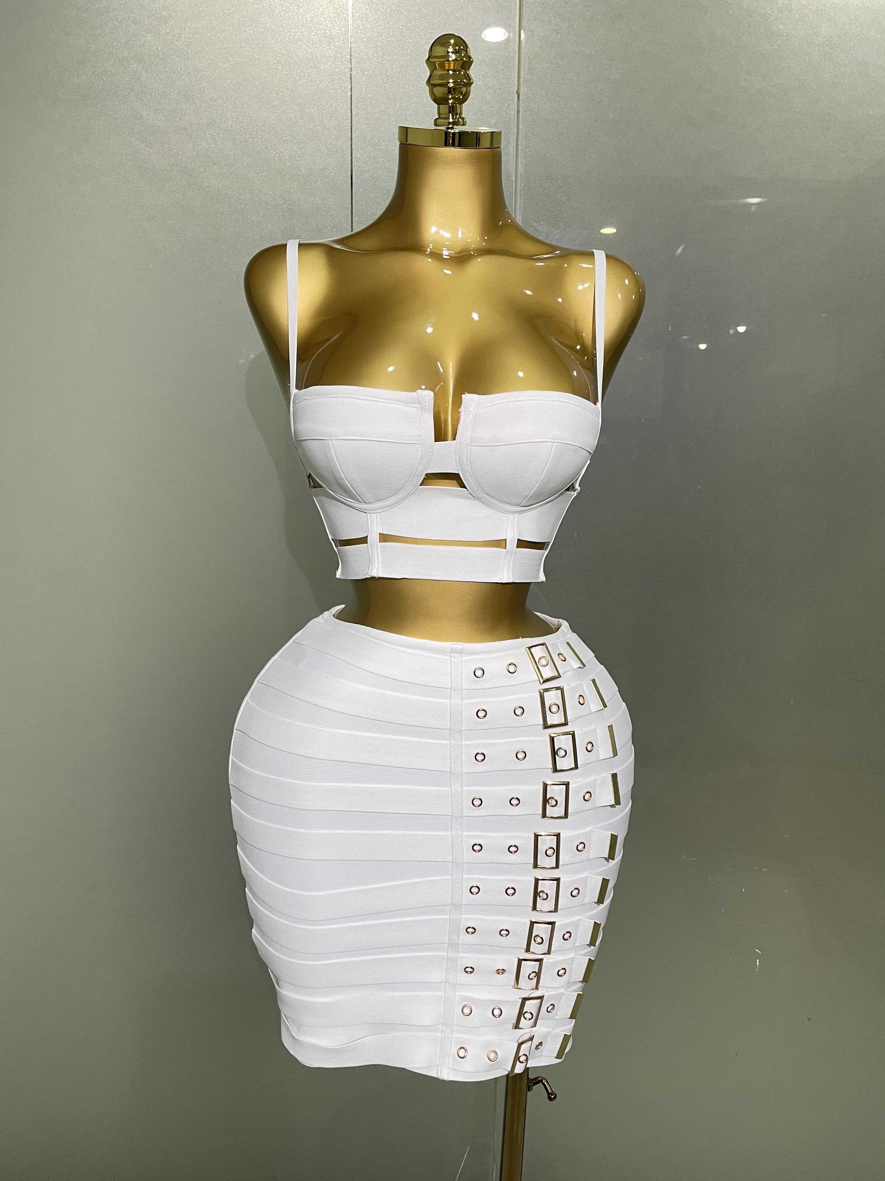 High Quality Women Sexy Bandage Tops Fashion Pencil Skirts Set