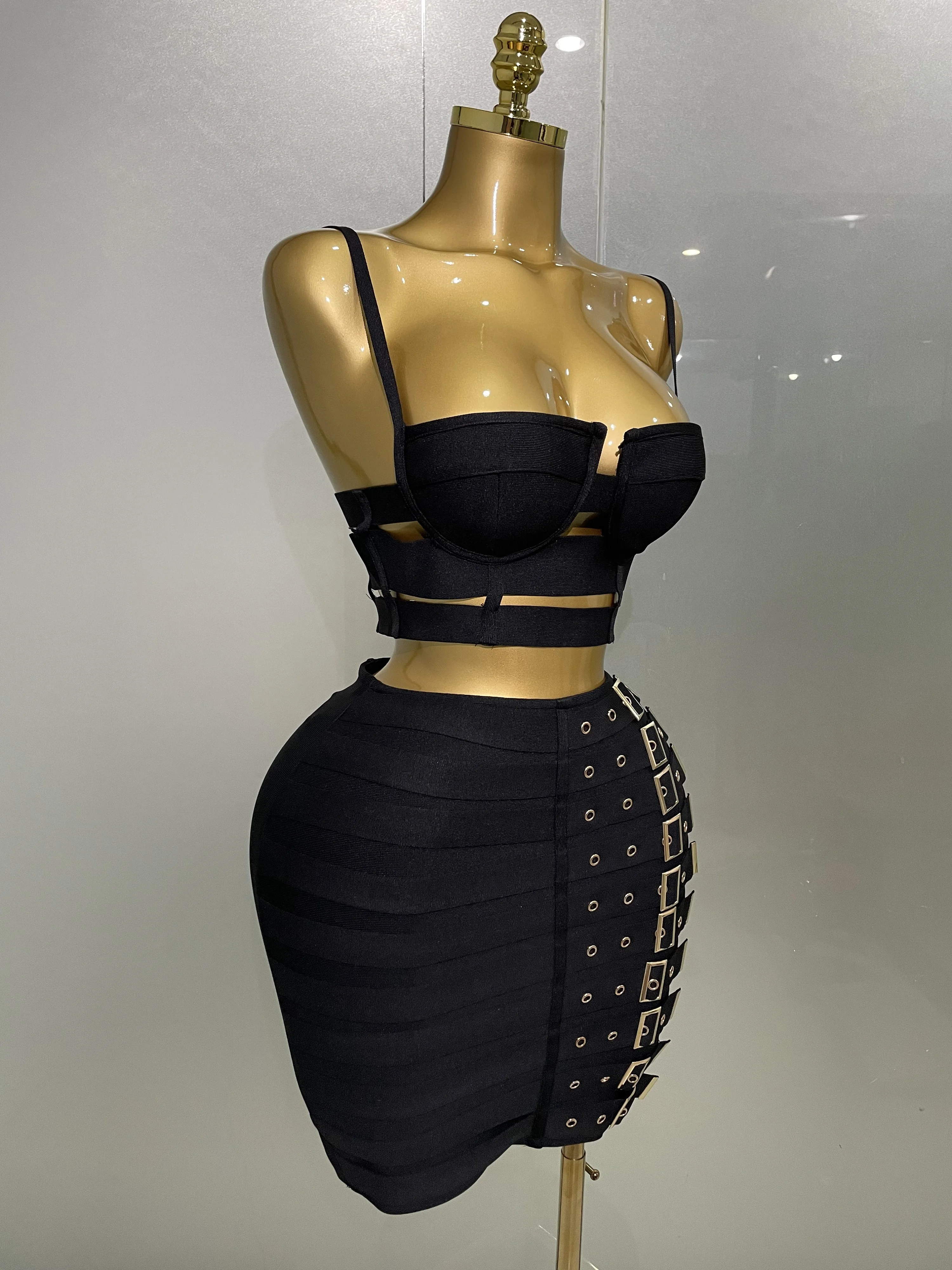 2025 New Arrival High Quality Women Sexy Bandage Tops Fashion Pencil Skirts Set Nightclub Party Celebrate Women's Set
