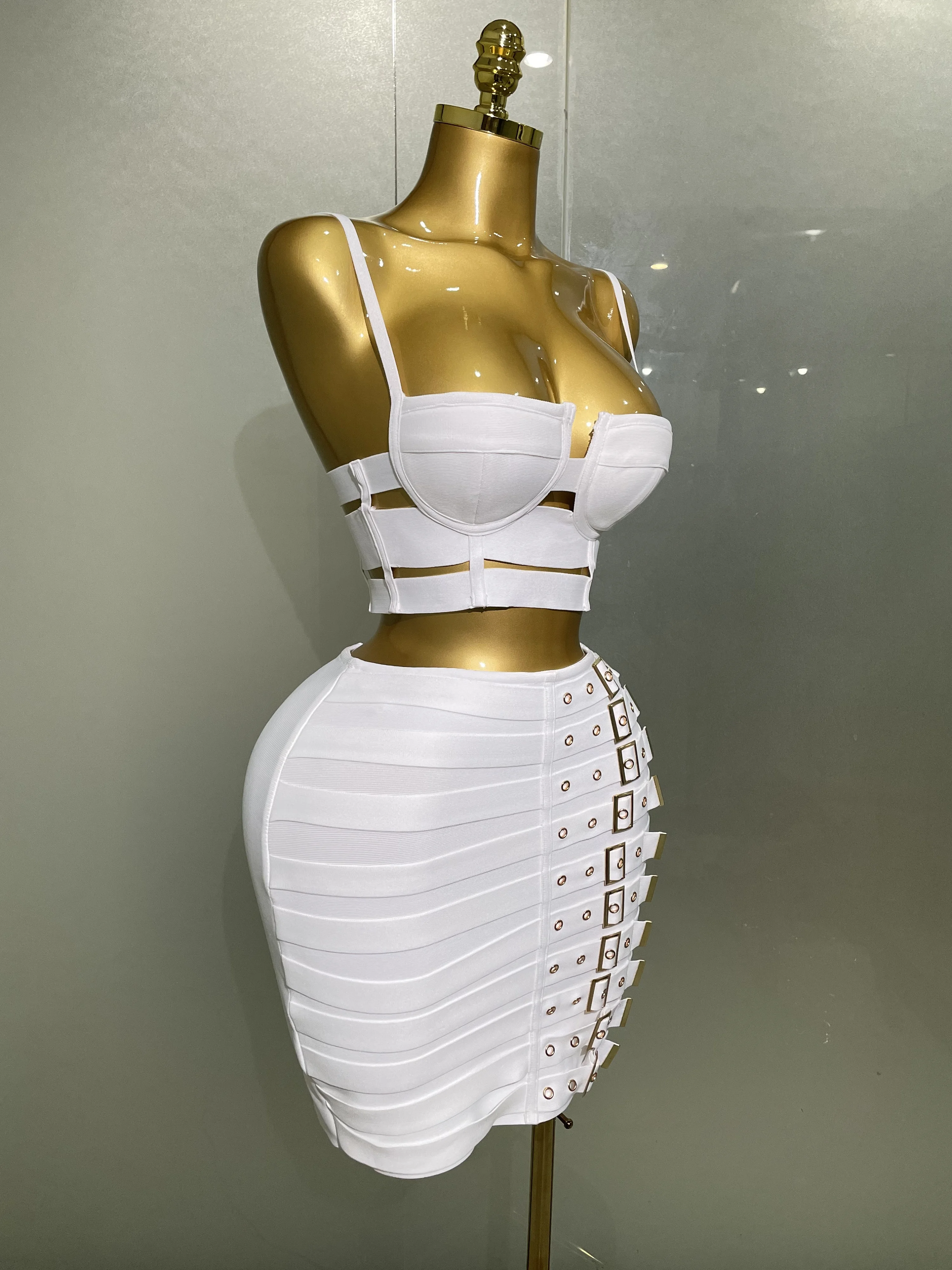 2025 New Arrival High Quality Women Sexy Bandage Tops Fashion Pencil Skirts Set Nightclub Party Celebrate Women's Set