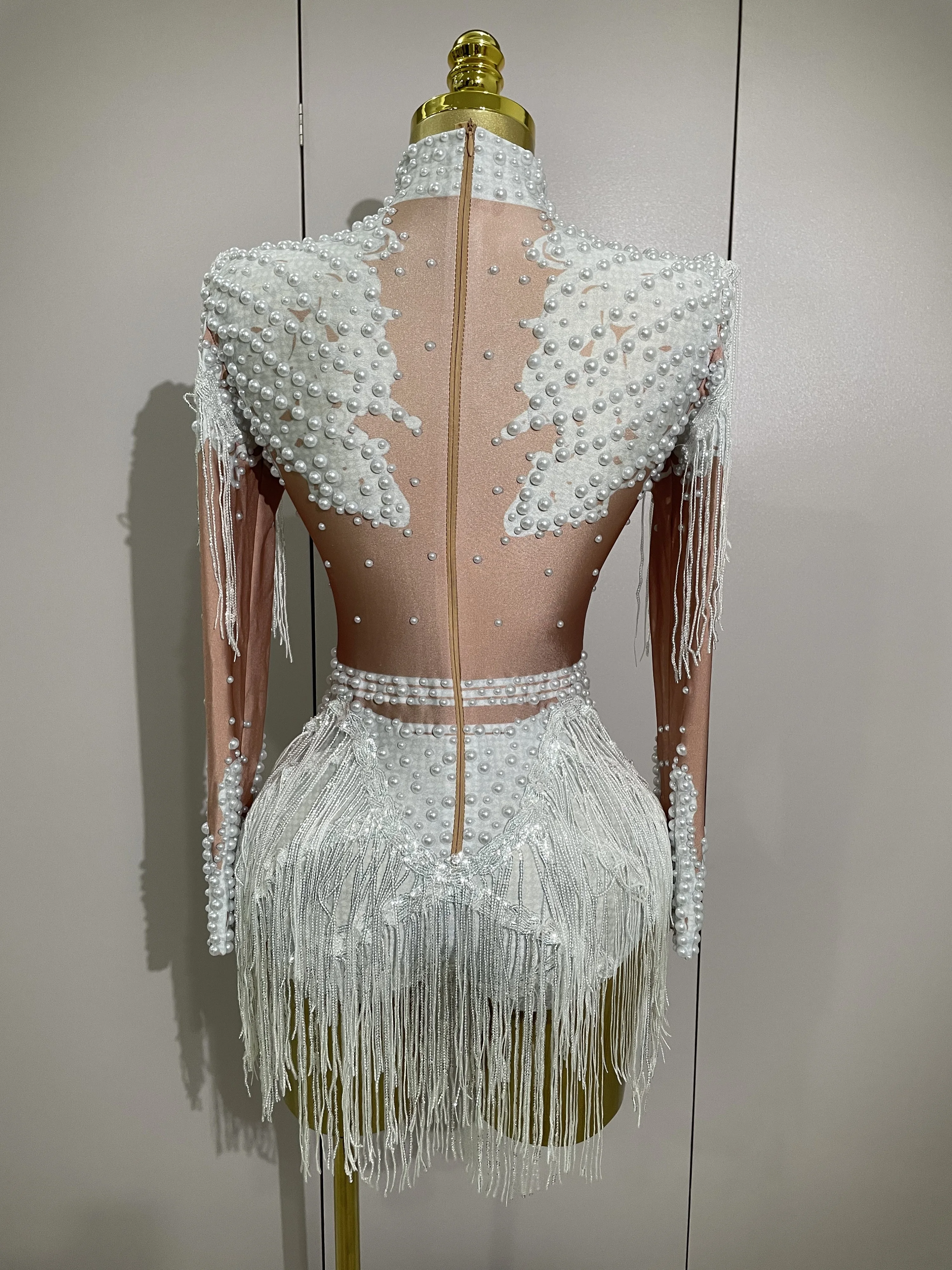 Sparkly Rhinestone Sequin Tassel Stretch Bodysuits 2025 New Arrival Women Birthday Party Nightclub Dj Stage Performance Costume