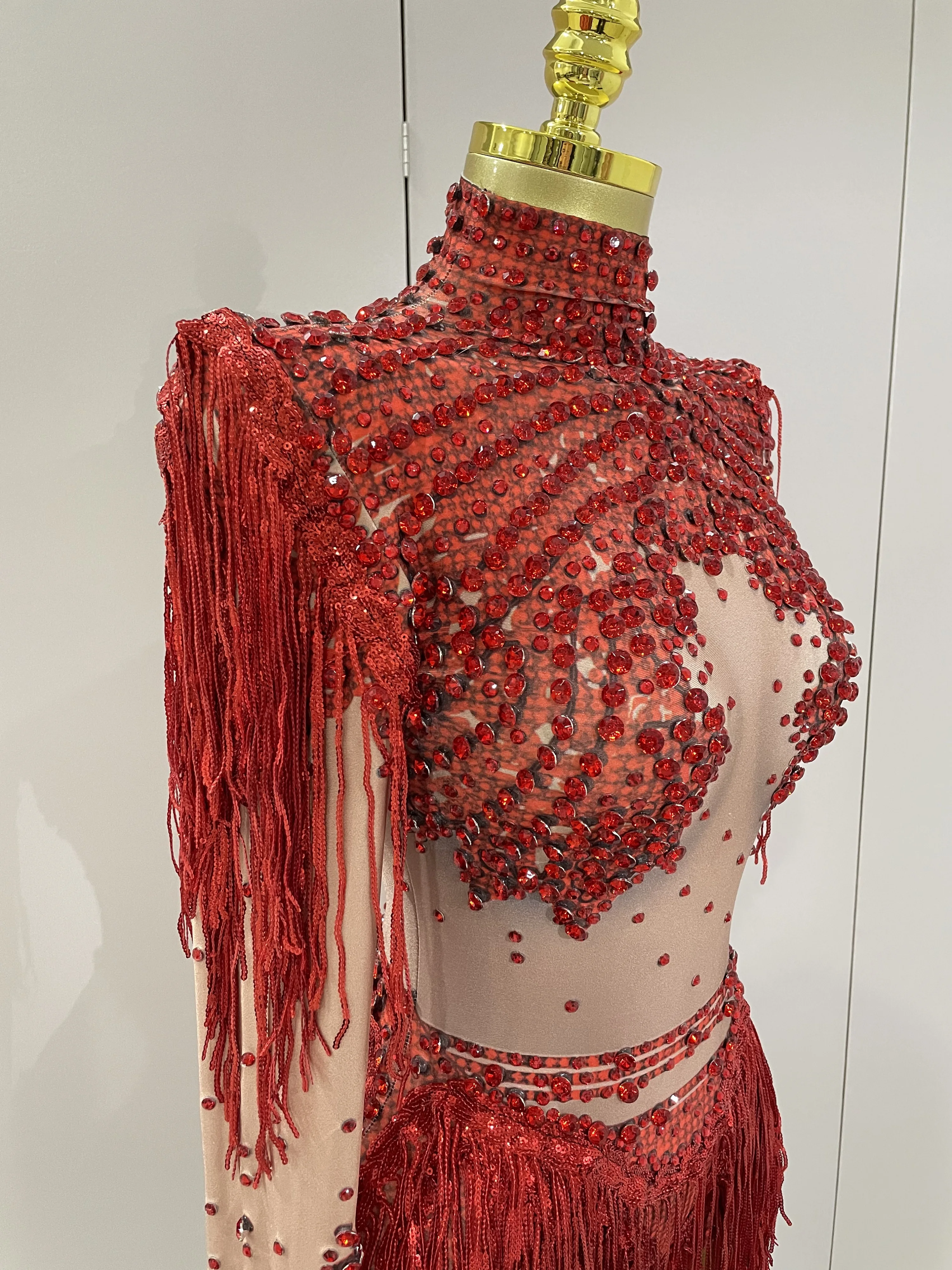 Sparkly Rhinestone Sequin Tassel Stretch Bodysuits 2025 New Arrival Women Birthday Party Nightclub Dj Stage Performance Costume