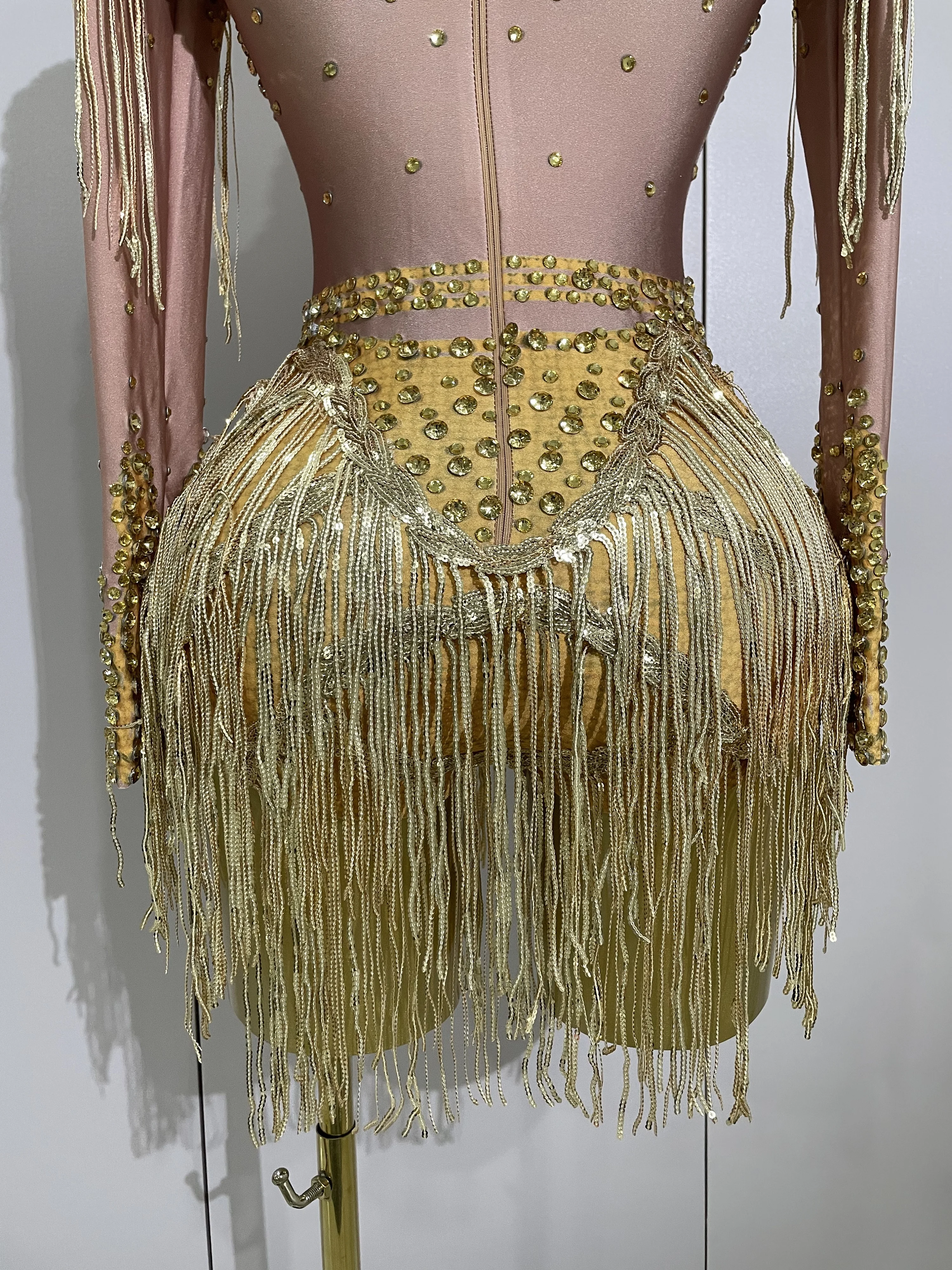 Sparkly Rhinestone Sequin Tassel Stretch Bodysuits 2025 New Arrival Women Birthday Party Nightclub Dj Stage Performance Costume