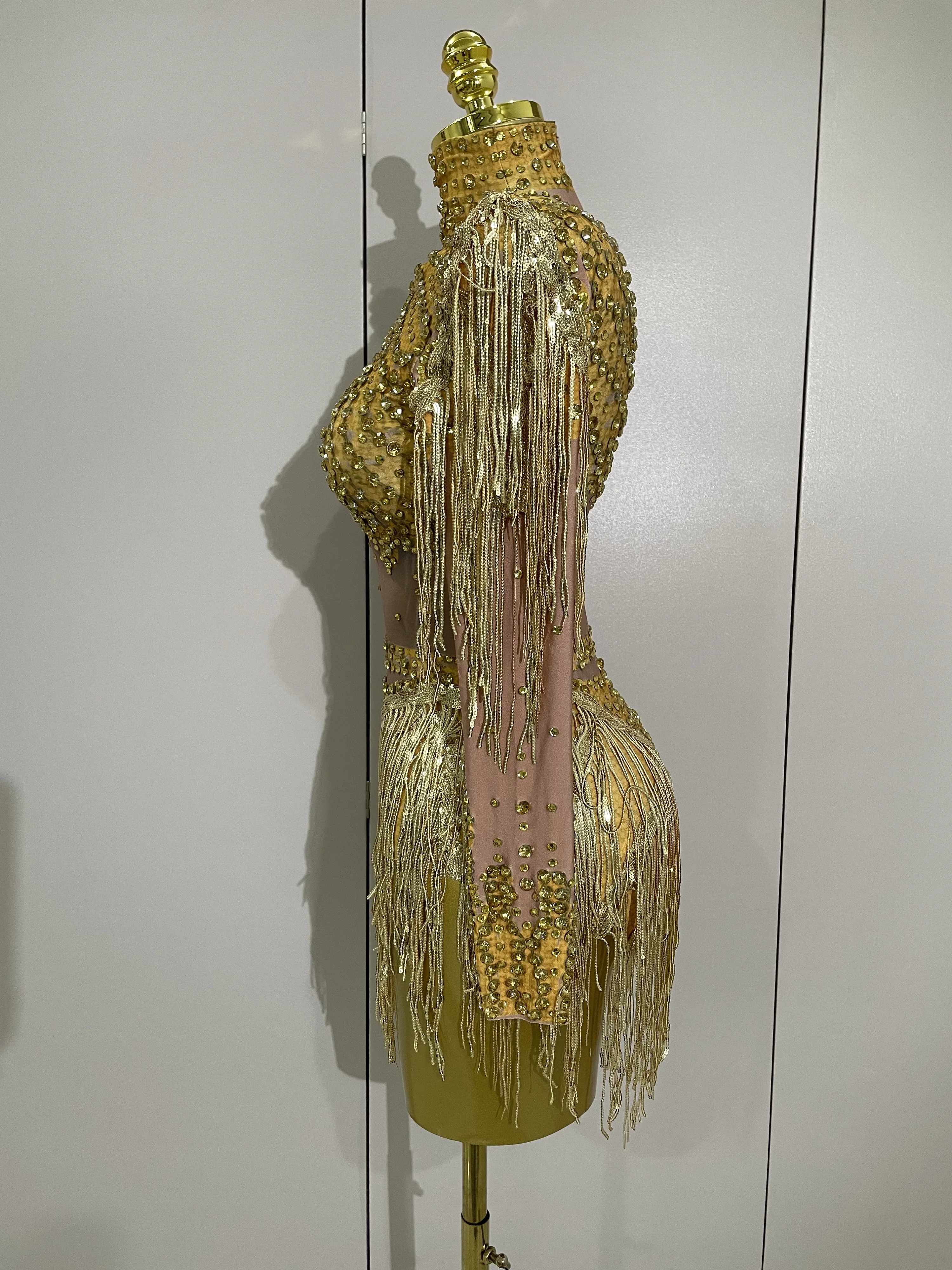 Sparkly Rhinestone Sequin Tassel Stretch Bodysuits 2025 New Arrival Women Birthday Party Nightclub Dj Stage Performance Costume