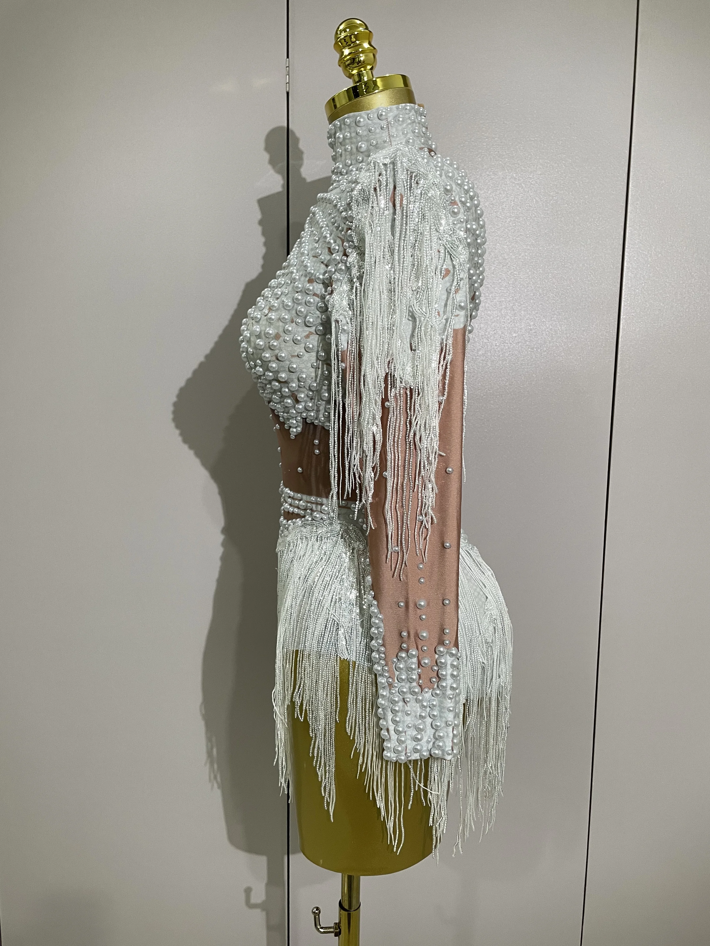 Sparkly Rhinestone Sequin Tassel Stretch Bodysuits 2025 New Arrival Women Birthday Party Nightclub Dj Stage Performance Costume