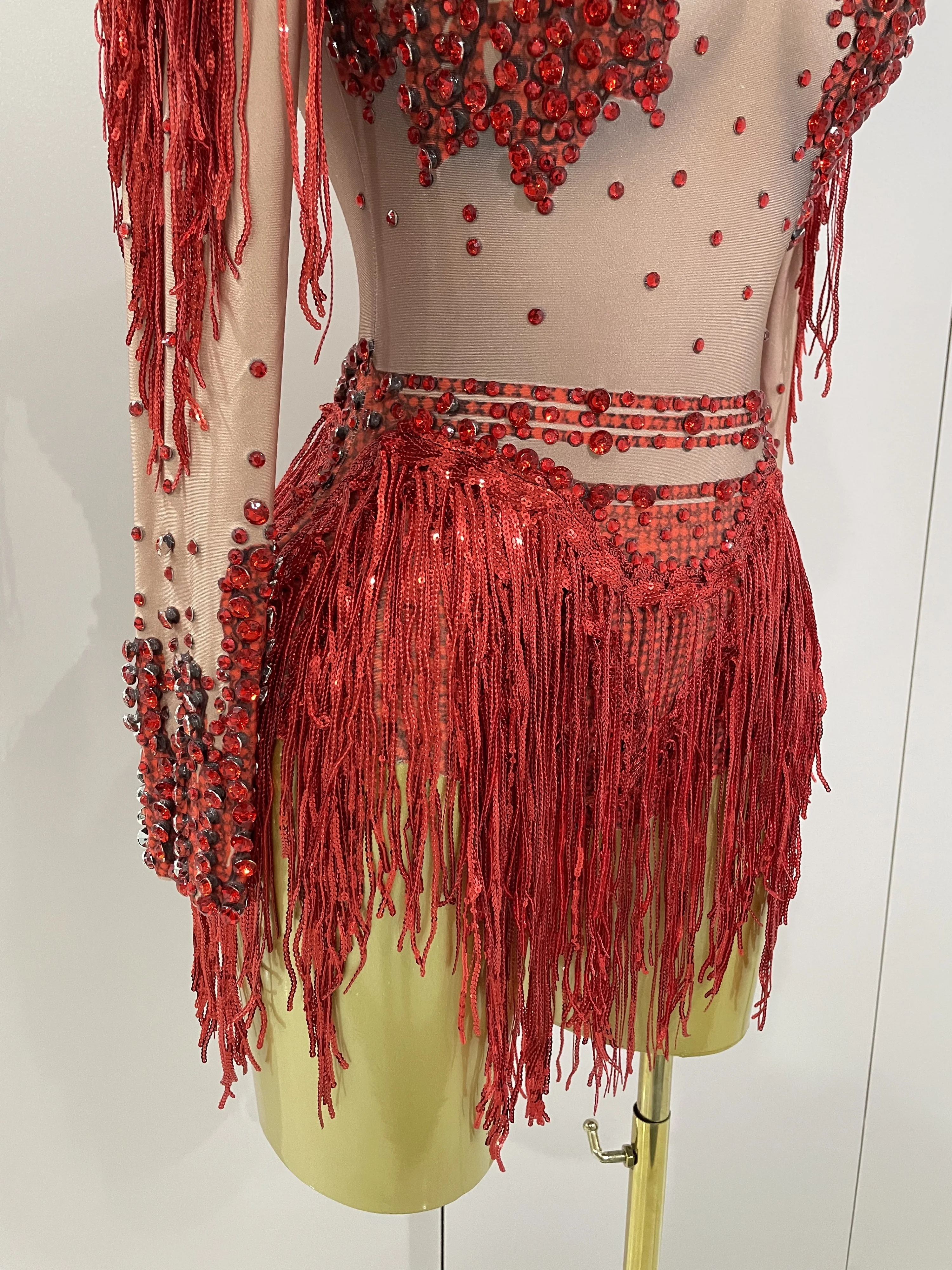 Sparkly Rhinestone Sequin Tassel Stretch Bodysuits 2025 New Arrival Women Birthday Party Nightclub Dj Stage Performance Costume