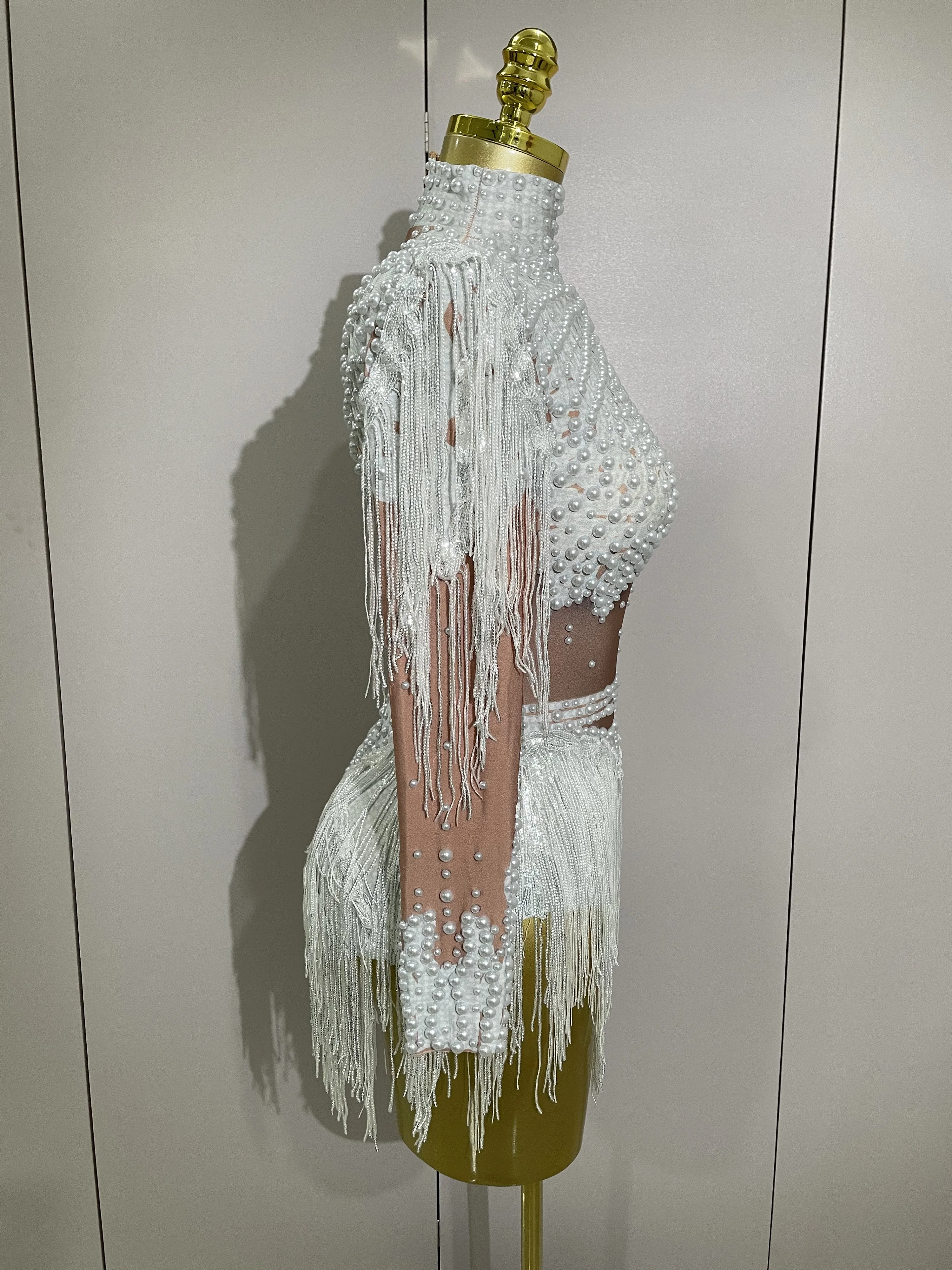 Sparkly Rhinestone Sequin Tassel Stretch Bodysuits 2025 New Arrival Women Birthday Party Nightclub Dj Stage Performance Costume