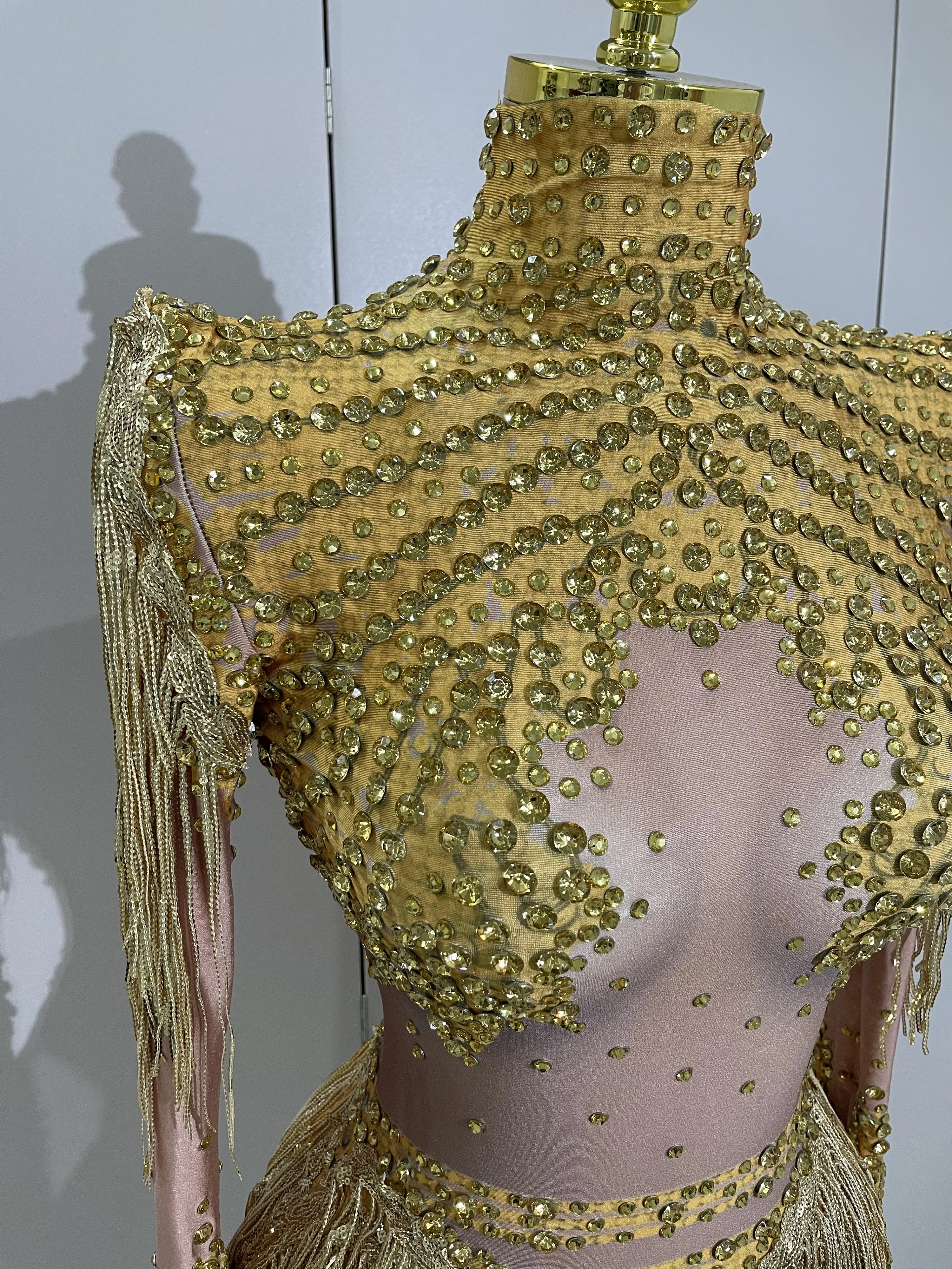 Sparkly Rhinestone Sequin Tassel Stretch Bodysuits 2025 New Arrival Women Birthday Party Nightclub Dj Stage Performance Costume