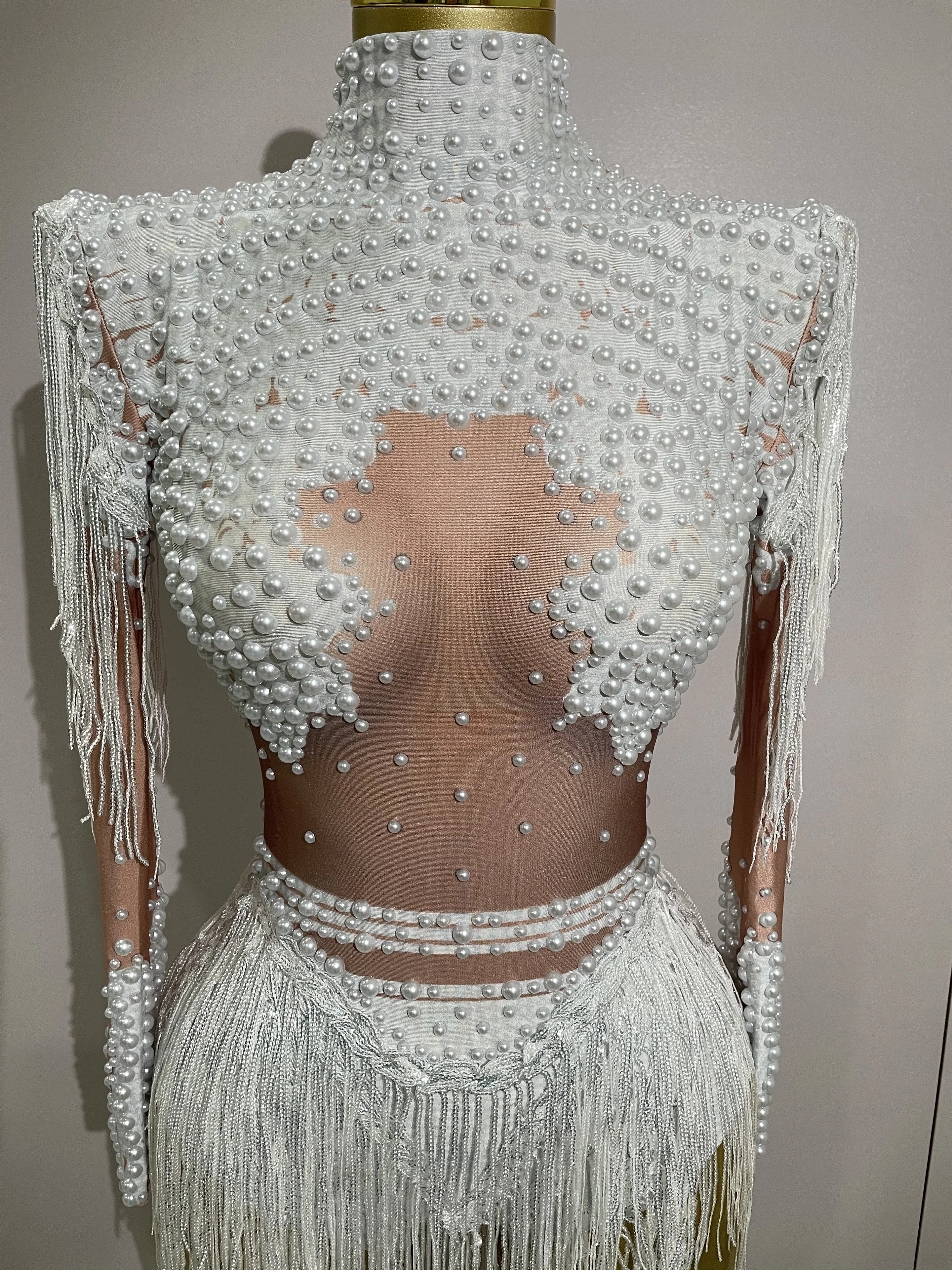 Sparkly Rhinestone Sequin Tassel Stretch Bodysuits 2025 New Arrival Women Birthday Party Nightclub Dj Stage Performance Costume