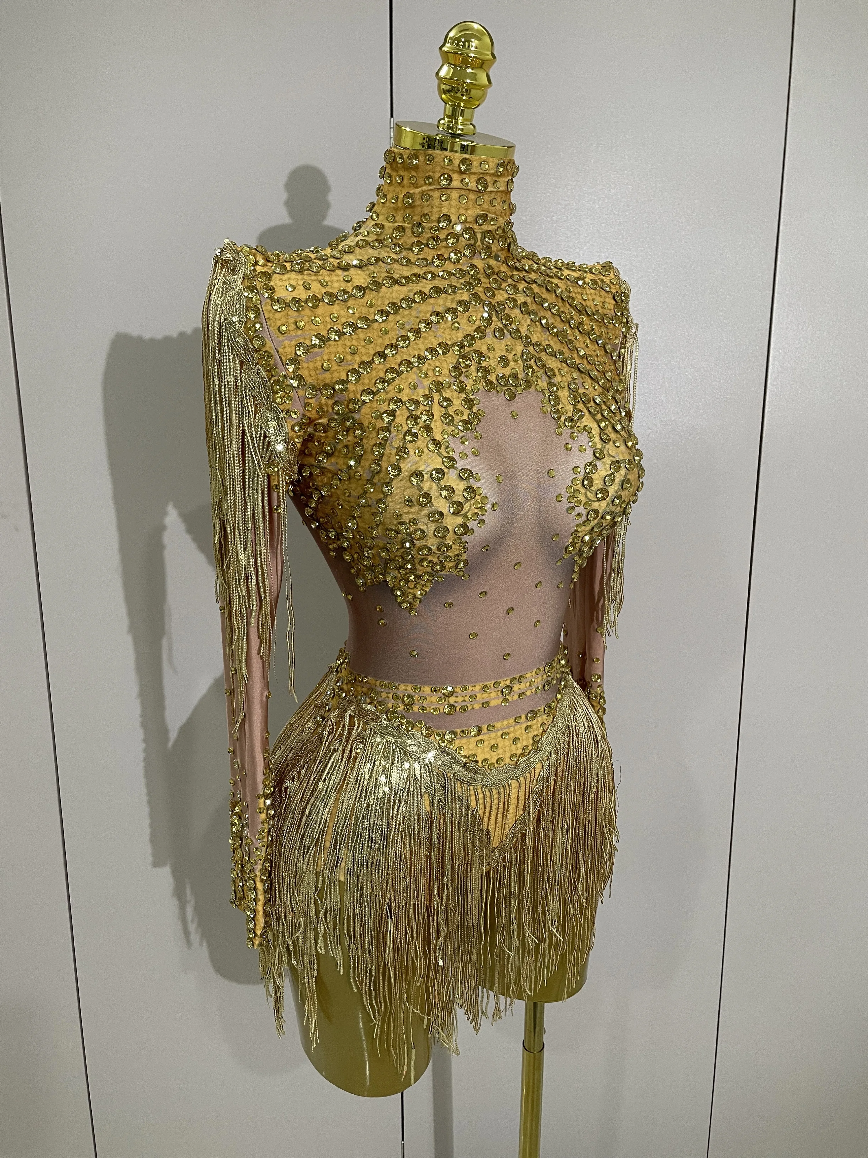 Sparkly Rhinestone Sequin Tassel Stretch Bodysuits 2025 New Arrival Women Birthday Party Nightclub Dj Stage Performance Costume