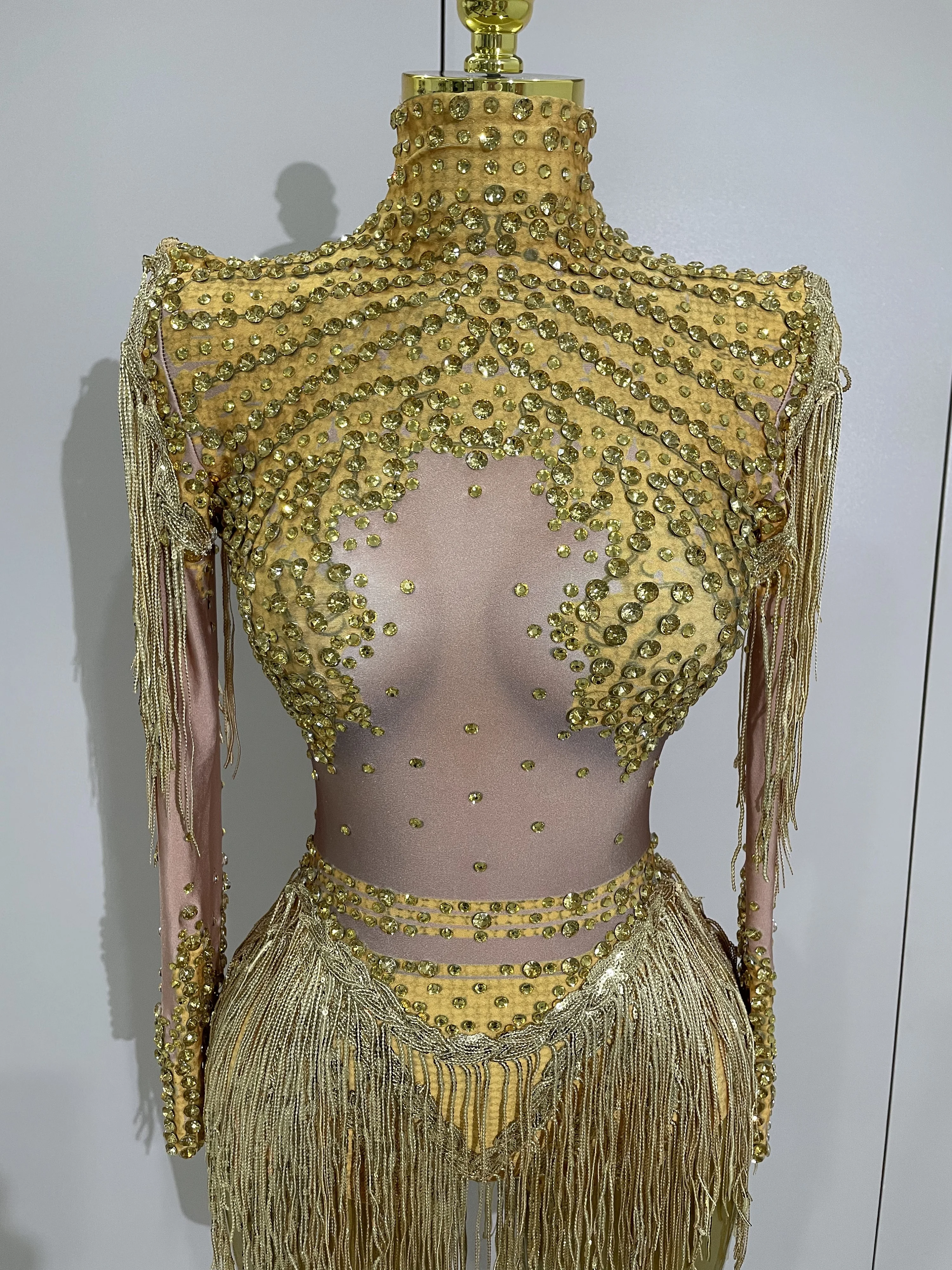 Sparkly Rhinestone Sequin Tassel Stretch Bodysuits 2025 New Arrival Women Birthday Party Nightclub Dj Stage Performance Costume