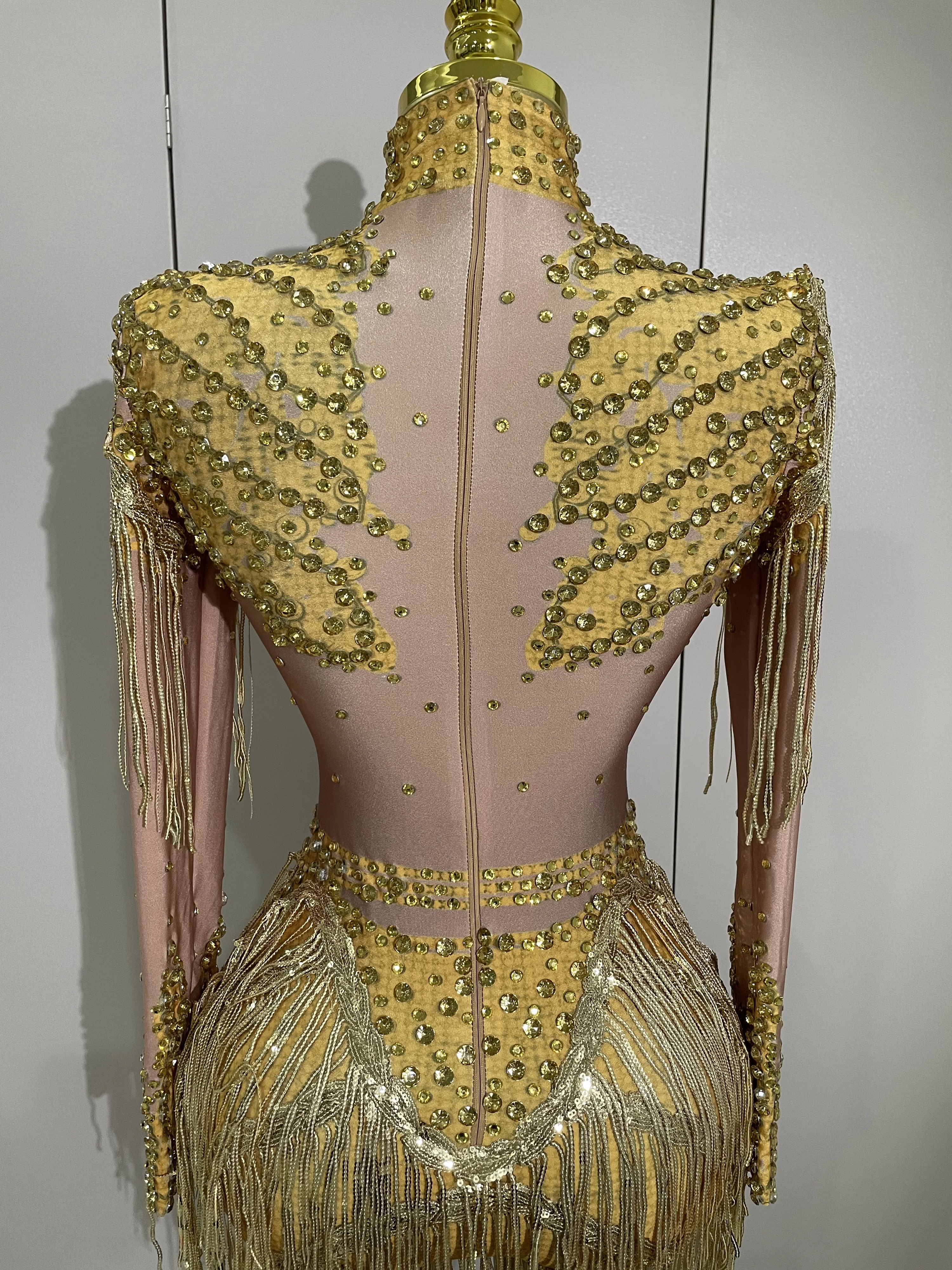 Sparkly Rhinestone Sequin Tassel Stretch Bodysuits 2025 New Arrival Women Birthday Party Nightclub Dj Stage Performance Costume