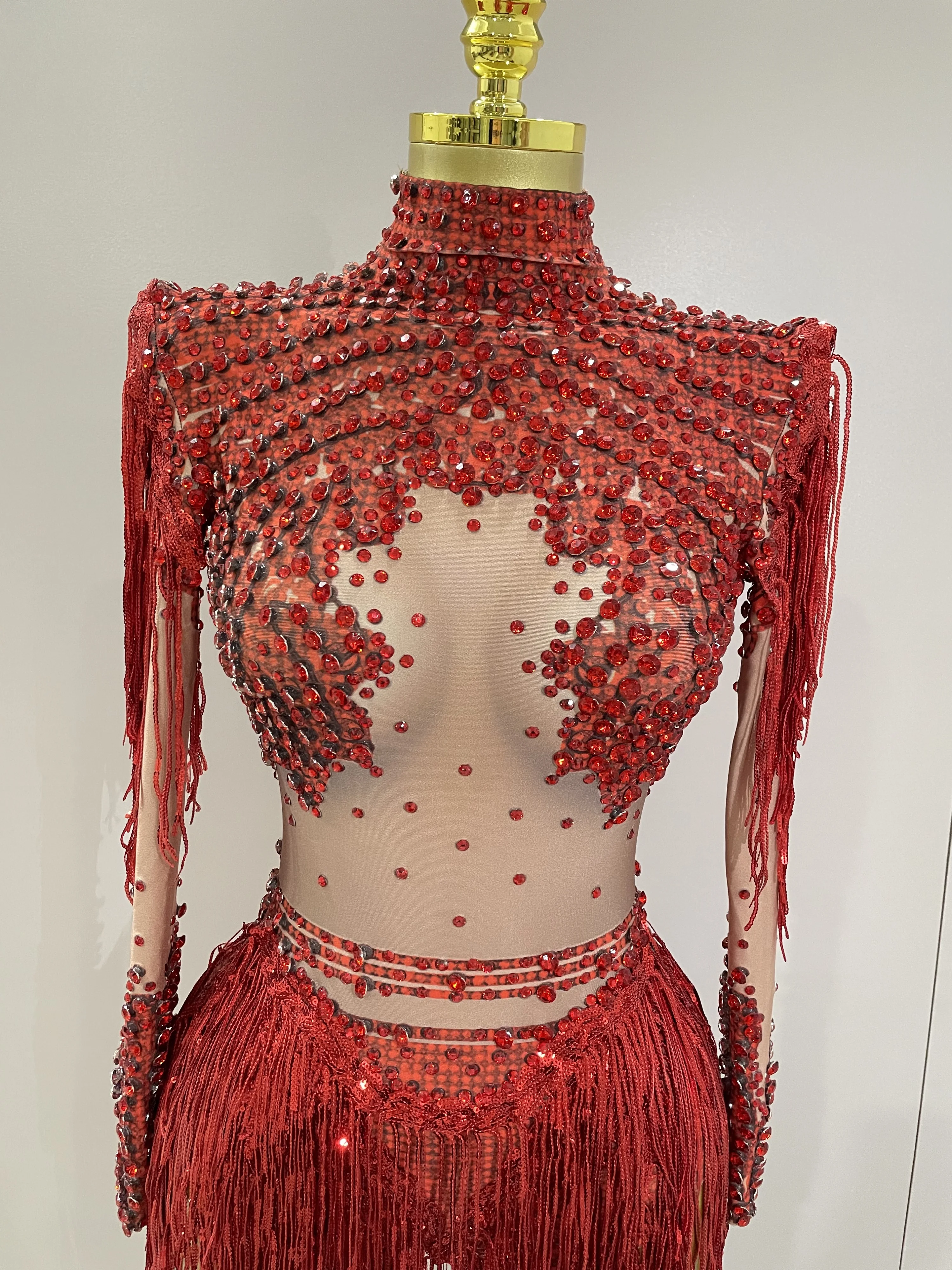 Sparkly Rhinestone Sequin Tassel Stretch Bodysuits 2025 New Arrival Women Birthday Party Nightclub Dj Stage Performance Costume