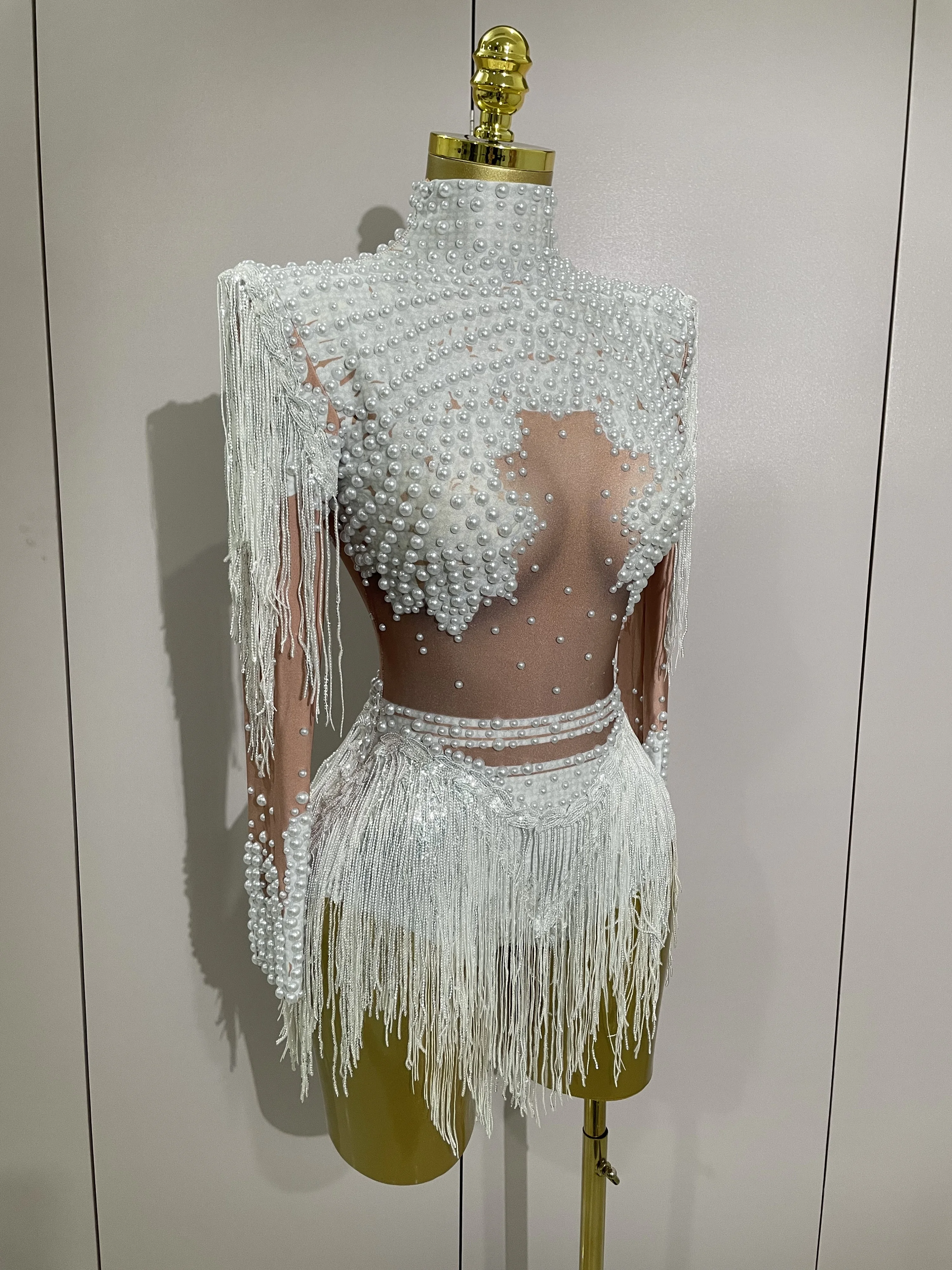 Sparkly Rhinestone Sequin Tassel Stretch Bodysuits 2025 New Arrival Women Birthday Party Nightclub Dj Stage Performance Costume