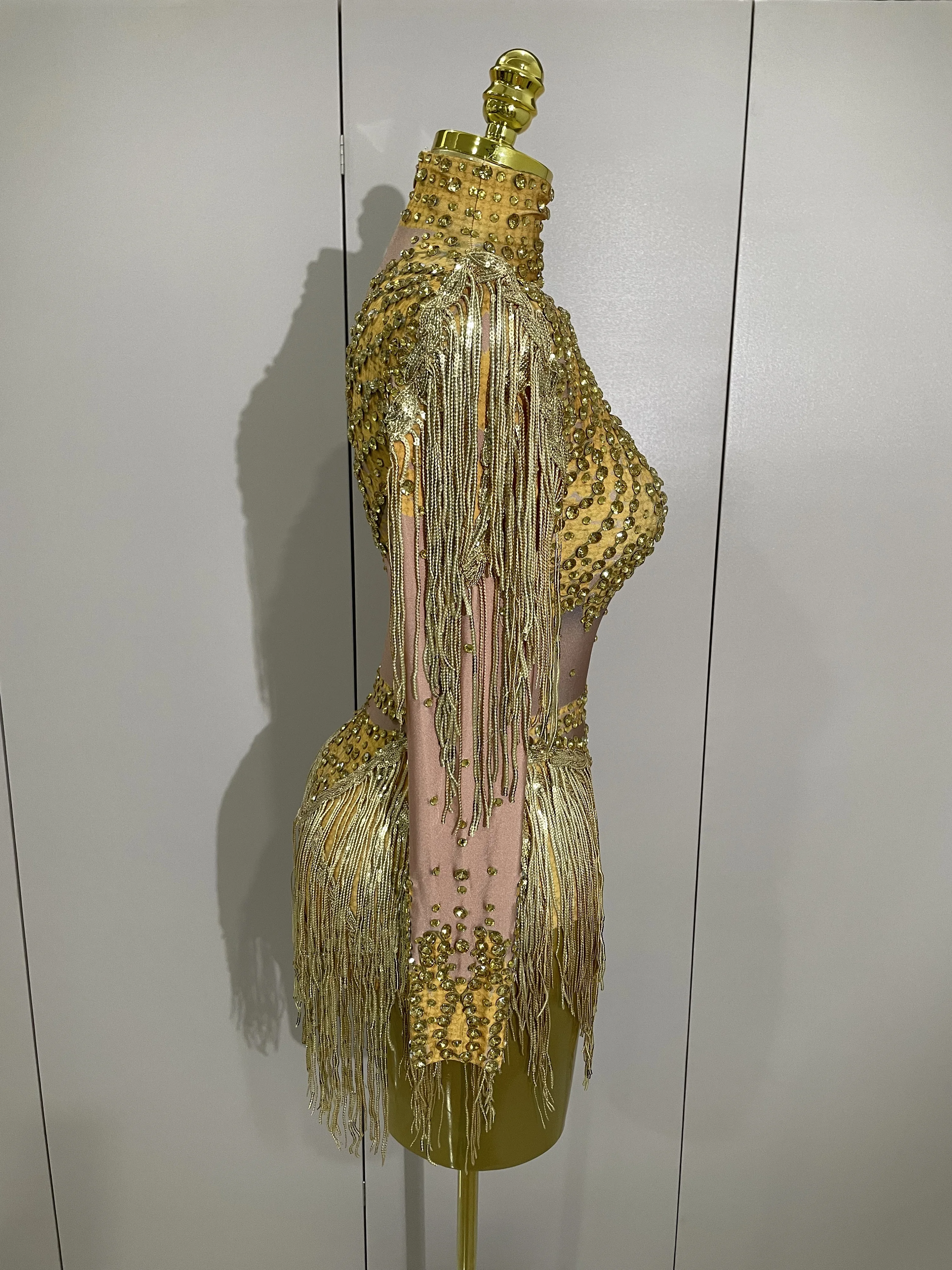 Sparkly Rhinestone Sequin Tassel Stretch Bodysuits 2025 New Arrival Women Birthday Party Nightclub Dj Stage Performance Costume