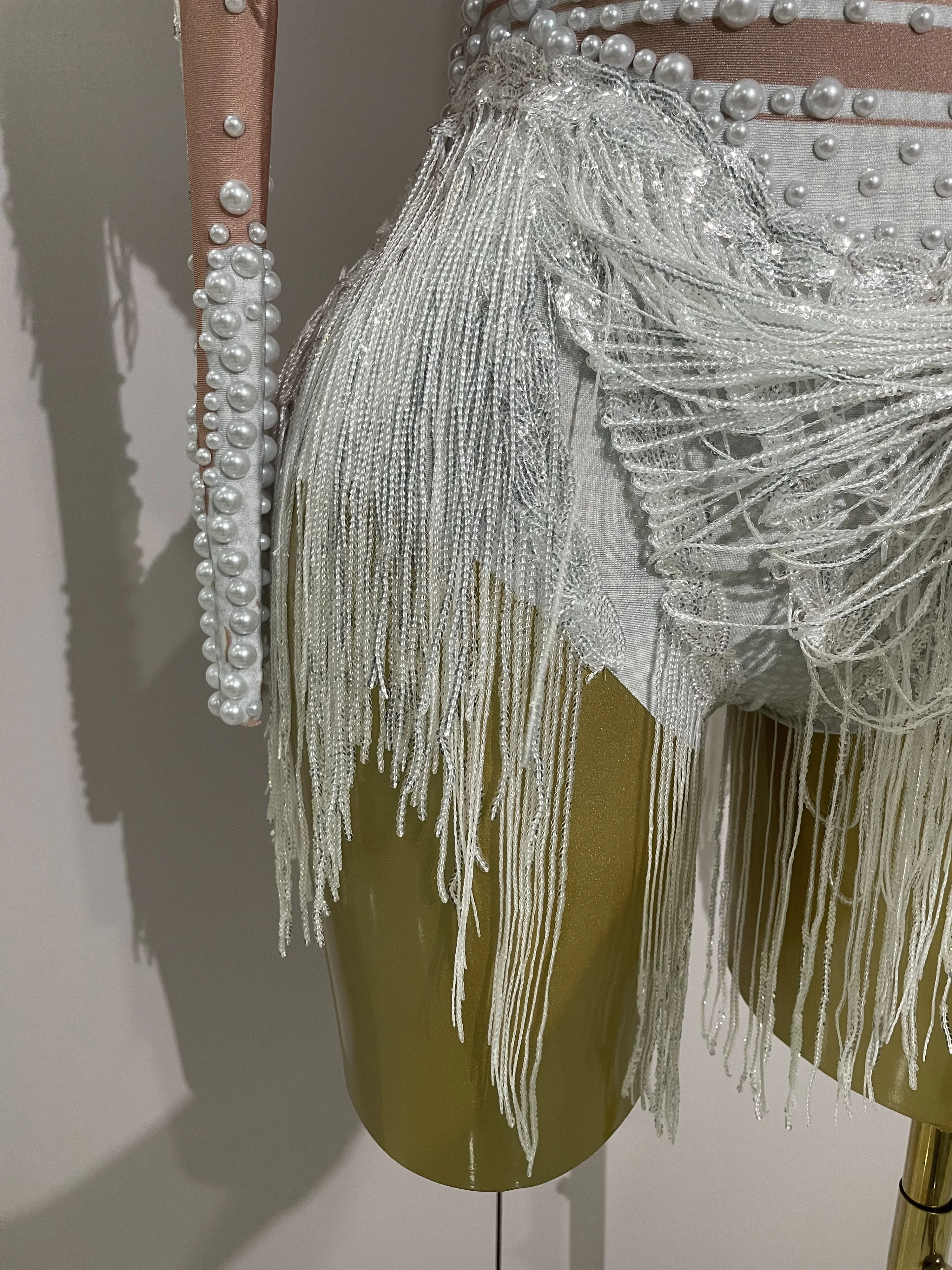 Sparkly Rhinestone Sequin Tassel Stretch Bodysuits 2025 New Arrival Women Birthday Party Nightclub Dj Stage Performance Costume