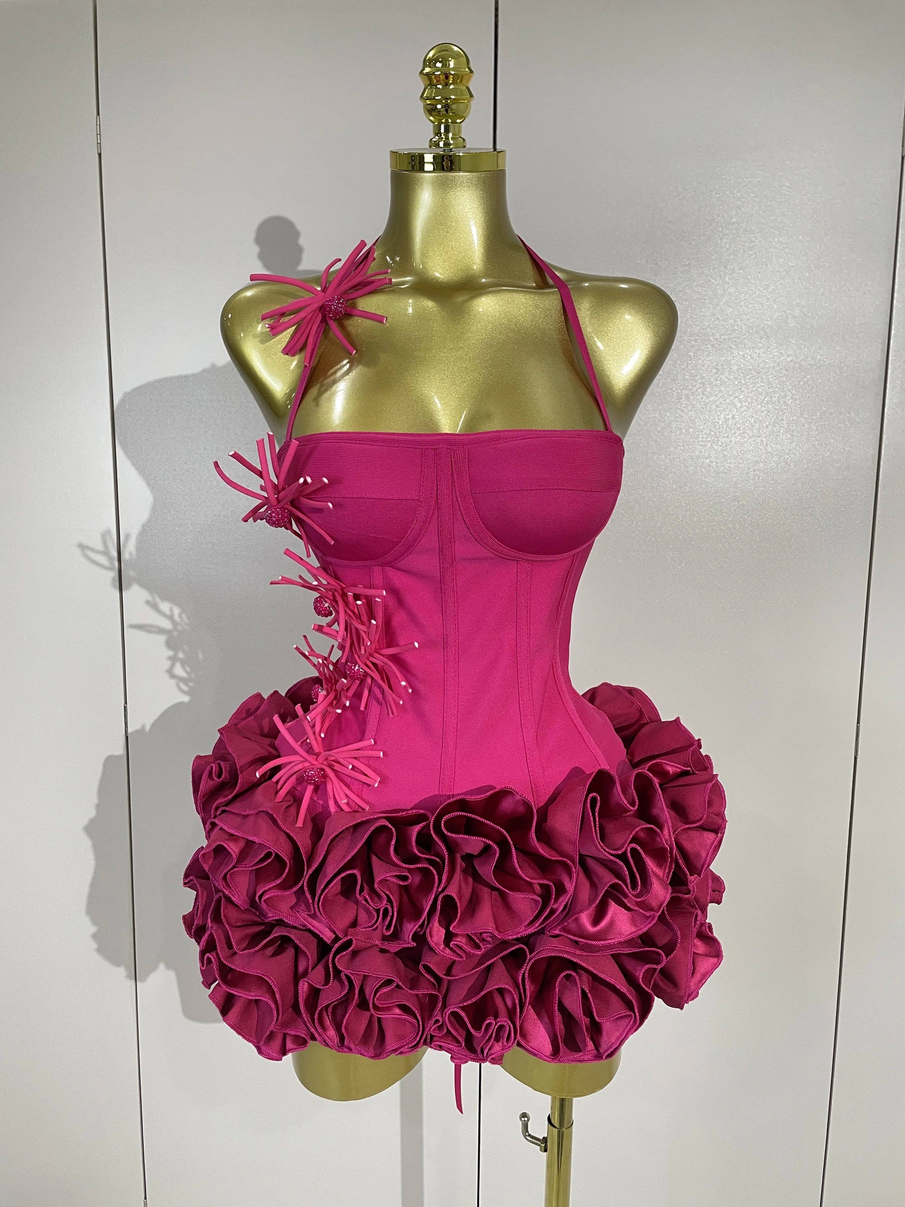 Women Sexy Halter Prom Gown Celebrity Club Two Piece Set Cocktail Elegant Fashion Luxury Birthday Party Red Black Bandage Outfit