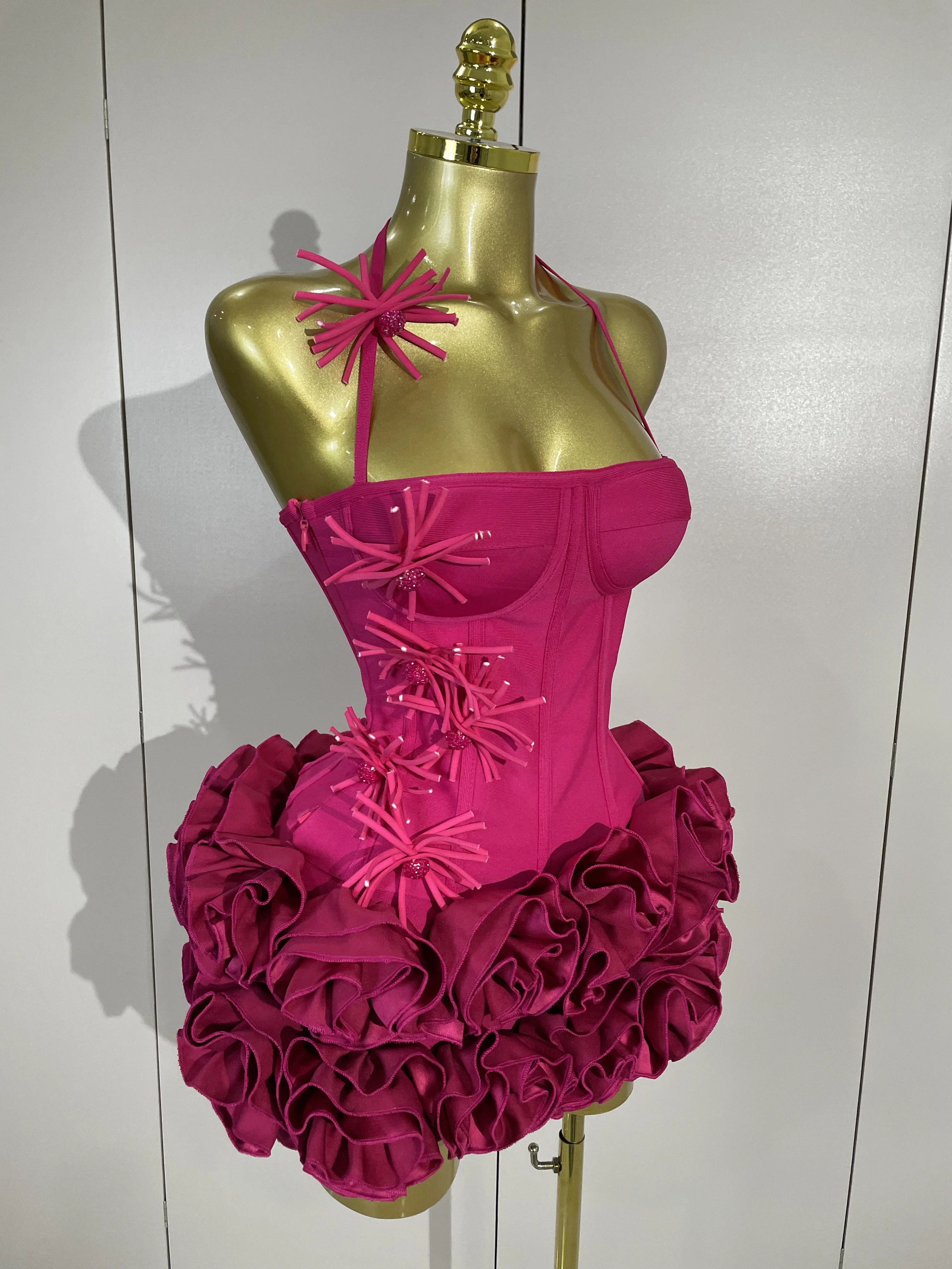 Women Sexy Halter Prom Gown Celebrity Club Two Piece Set Cocktail Elegant Fashion Luxury Birthday Party Red Black Bandage Outfit