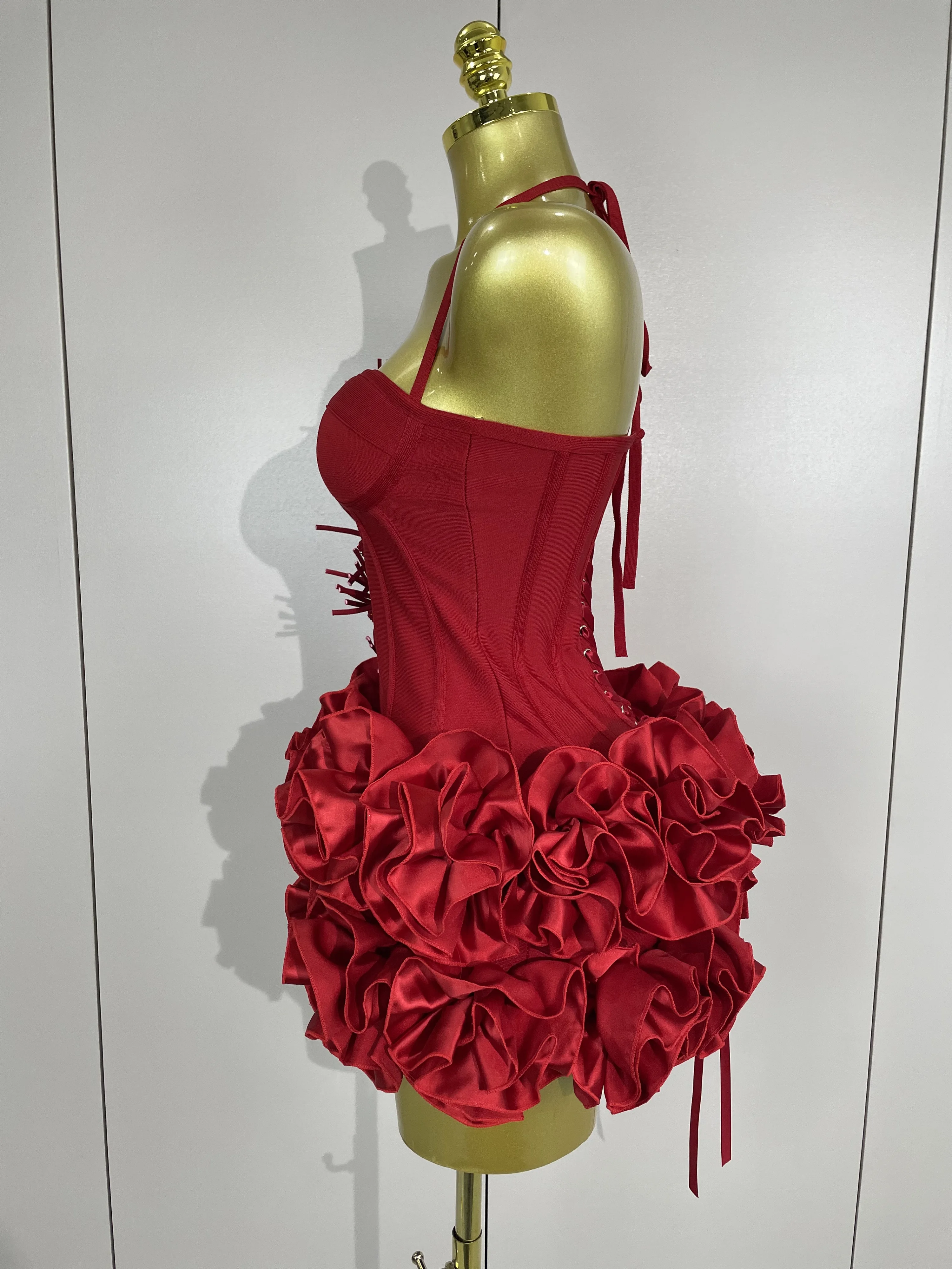Women Sexy Halter Prom Gown Celebrity Club Two Piece Set Cocktail Elegant Fashion Luxury Birthday Party Red Black Bandage Outfit