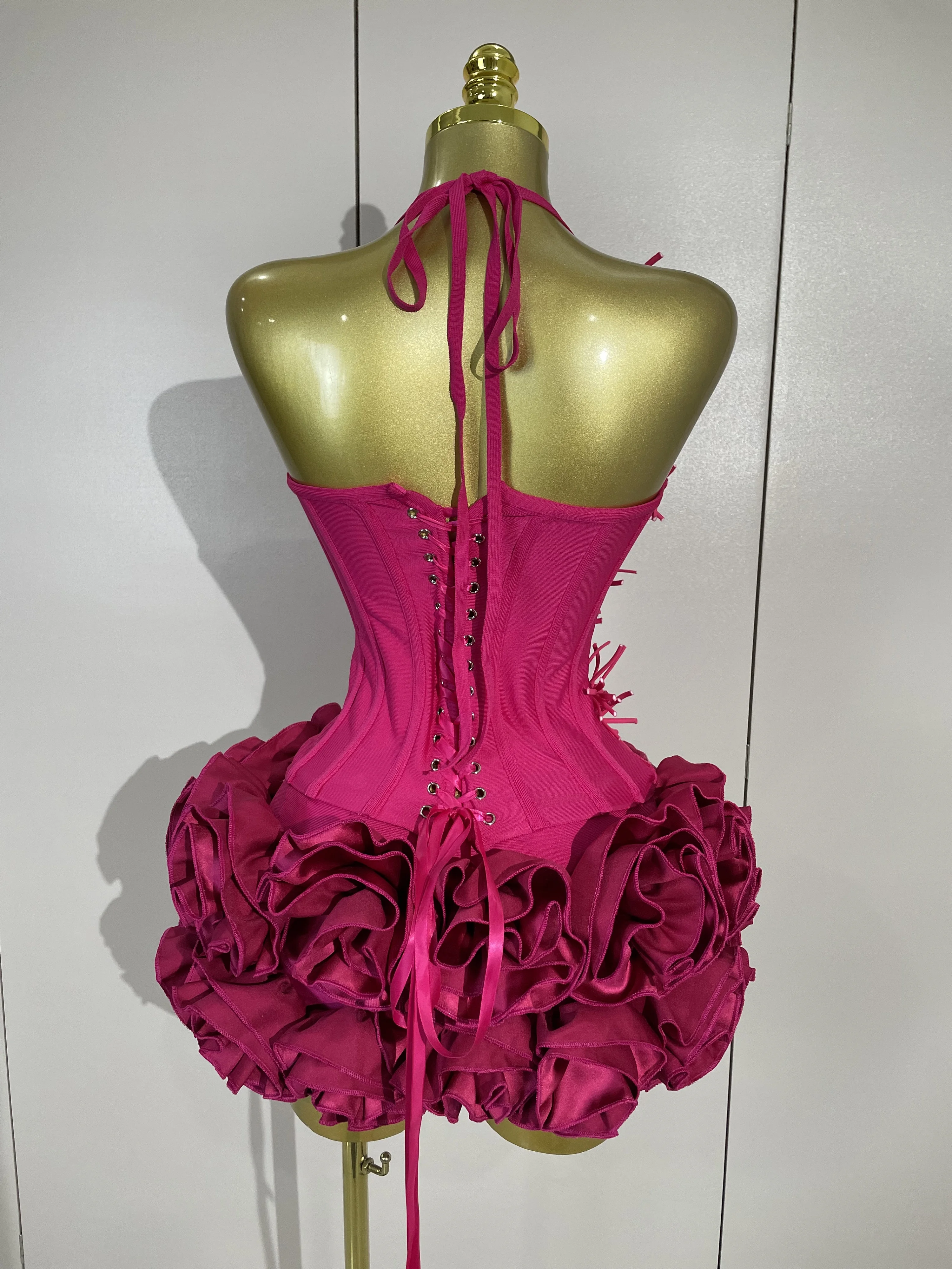 Women Sexy Halter Prom Gown Celebrity Club Two Piece Set Cocktail Elegant Fashion Luxury Birthday Party Red Black Bandage Outfit