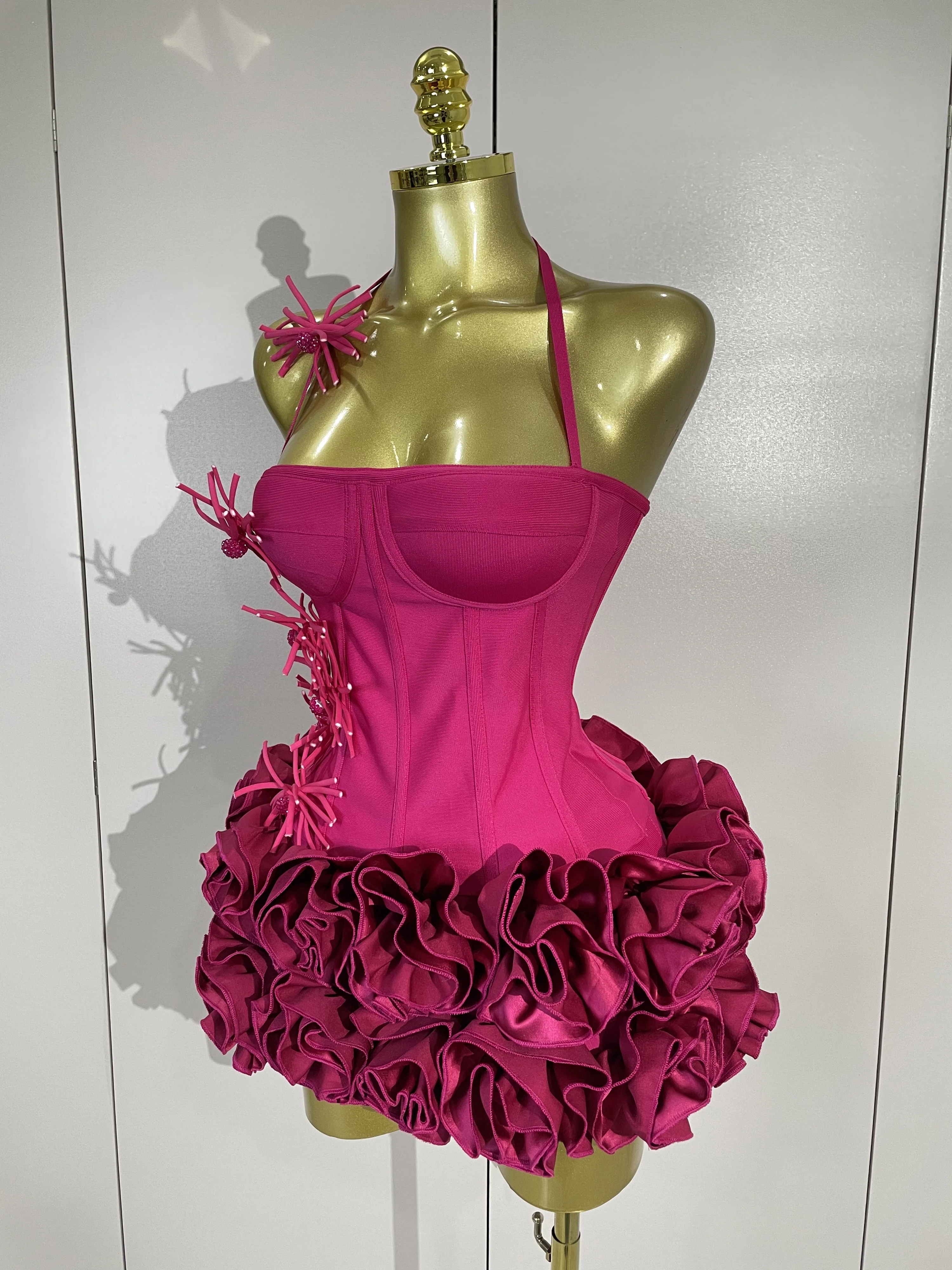 Women Sexy Halter Prom Gown Celebrity Club Two Piece Set Cocktail Elegant Fashion Luxury Birthday Party Red Black Bandage Outfit