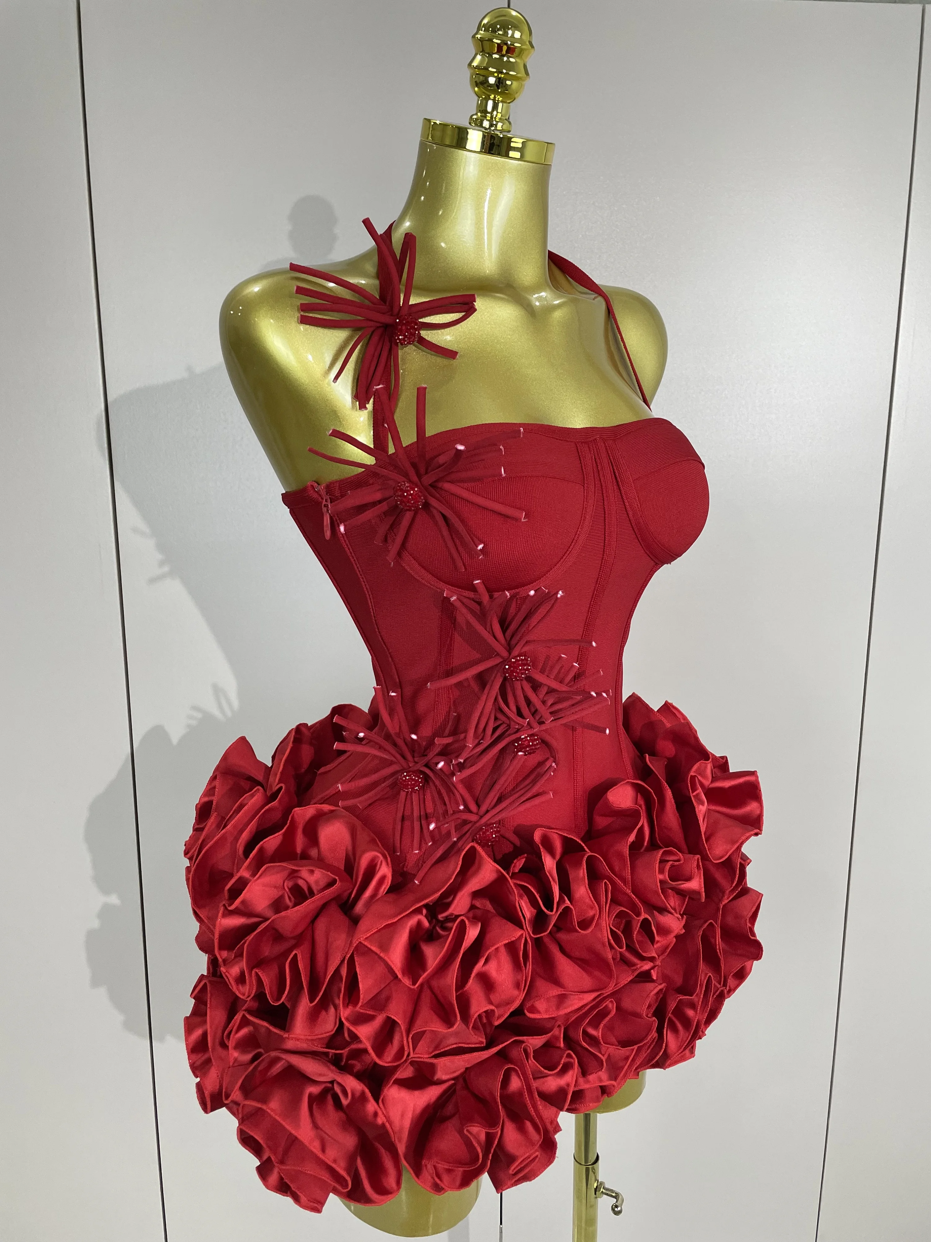 Women Sexy Halter Prom Gown Celebrity Club Two Piece Set Cocktail Elegant Fashion Luxury Birthday Party Red Black Bandage Outfit