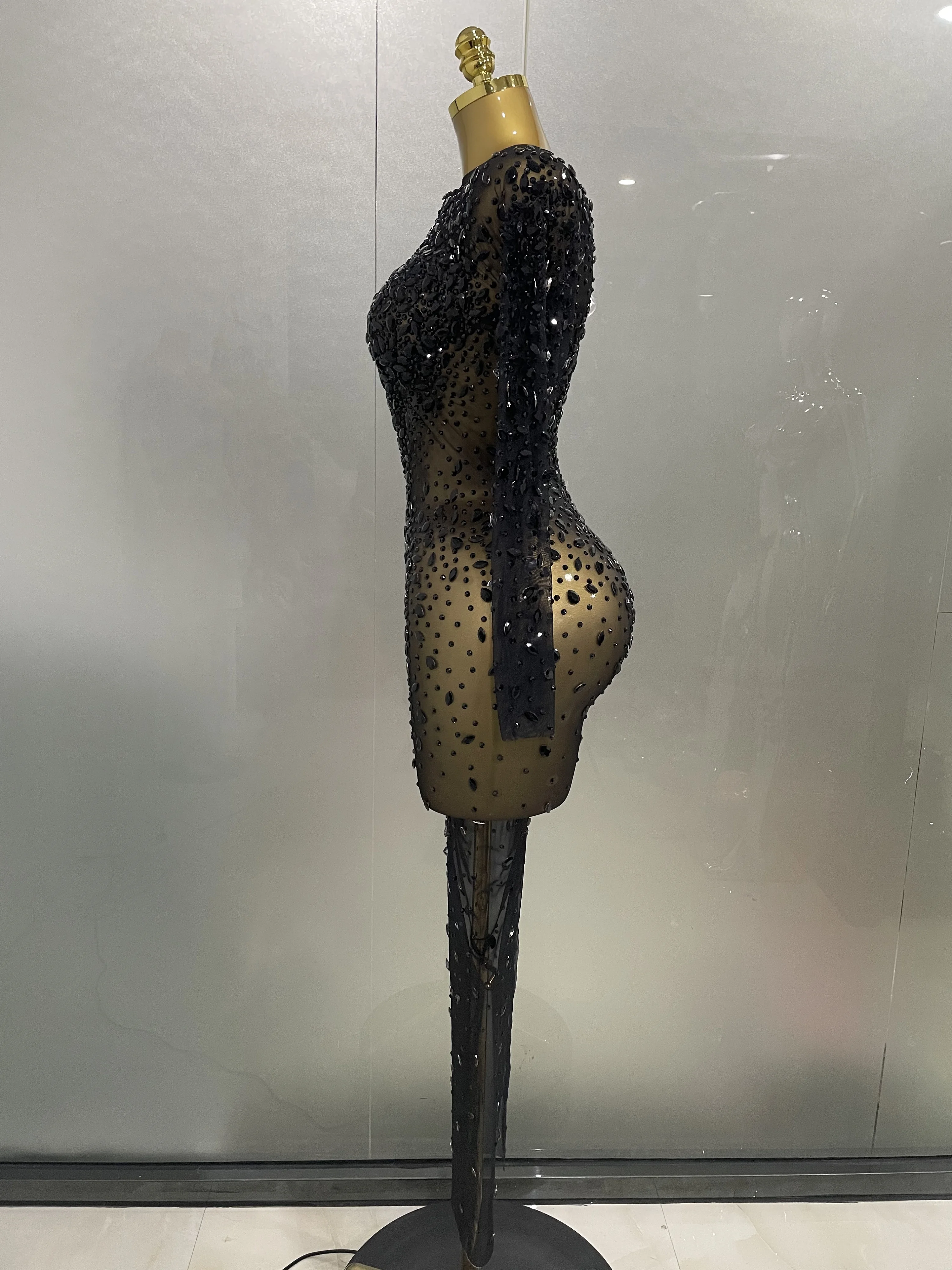 Sexy Shinny Rhinestone Stretch Mesh Transparent Long Dress 2025New Women Evening Birthday Party Prom Nightclub Singer Stage Wear Sexy Shinny Rhinestone Stretch Mesh Transparent Long Dress 2025New Women Evening Birthday Party Prom Nightclub Singer Stage Wear