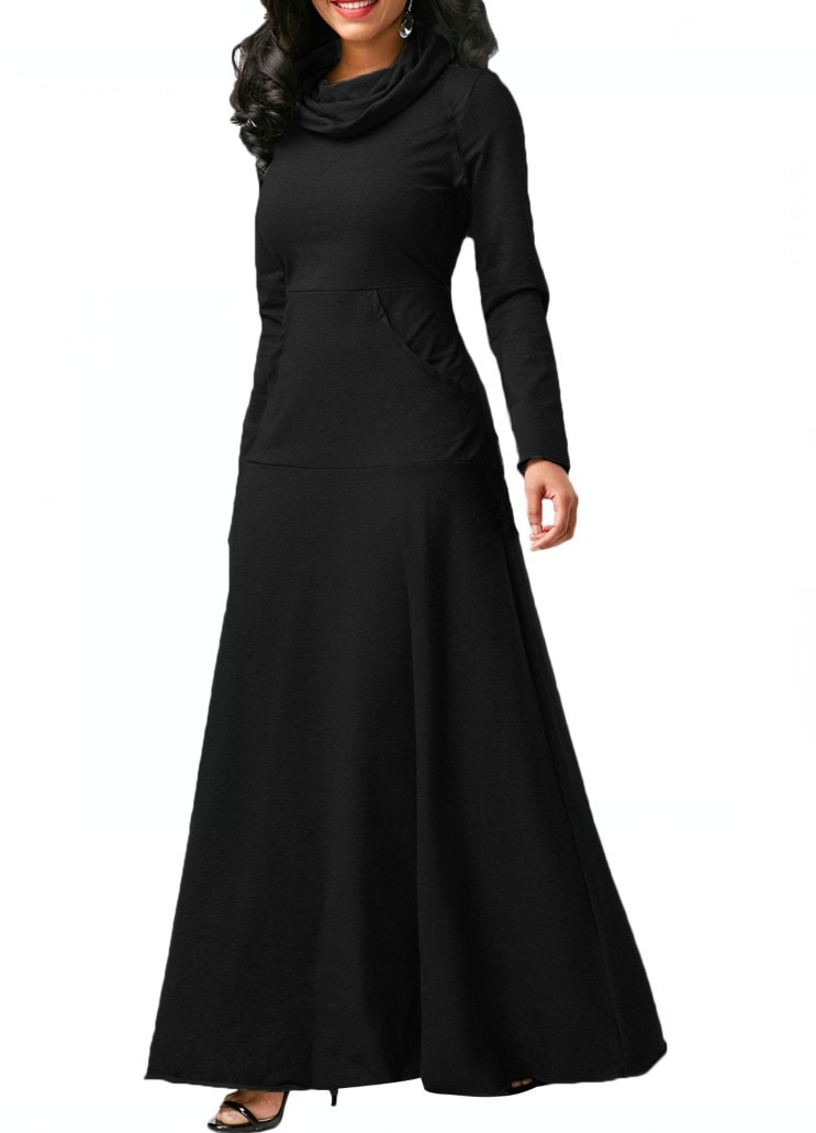 Women's Warm Maxi Dress with Pockets