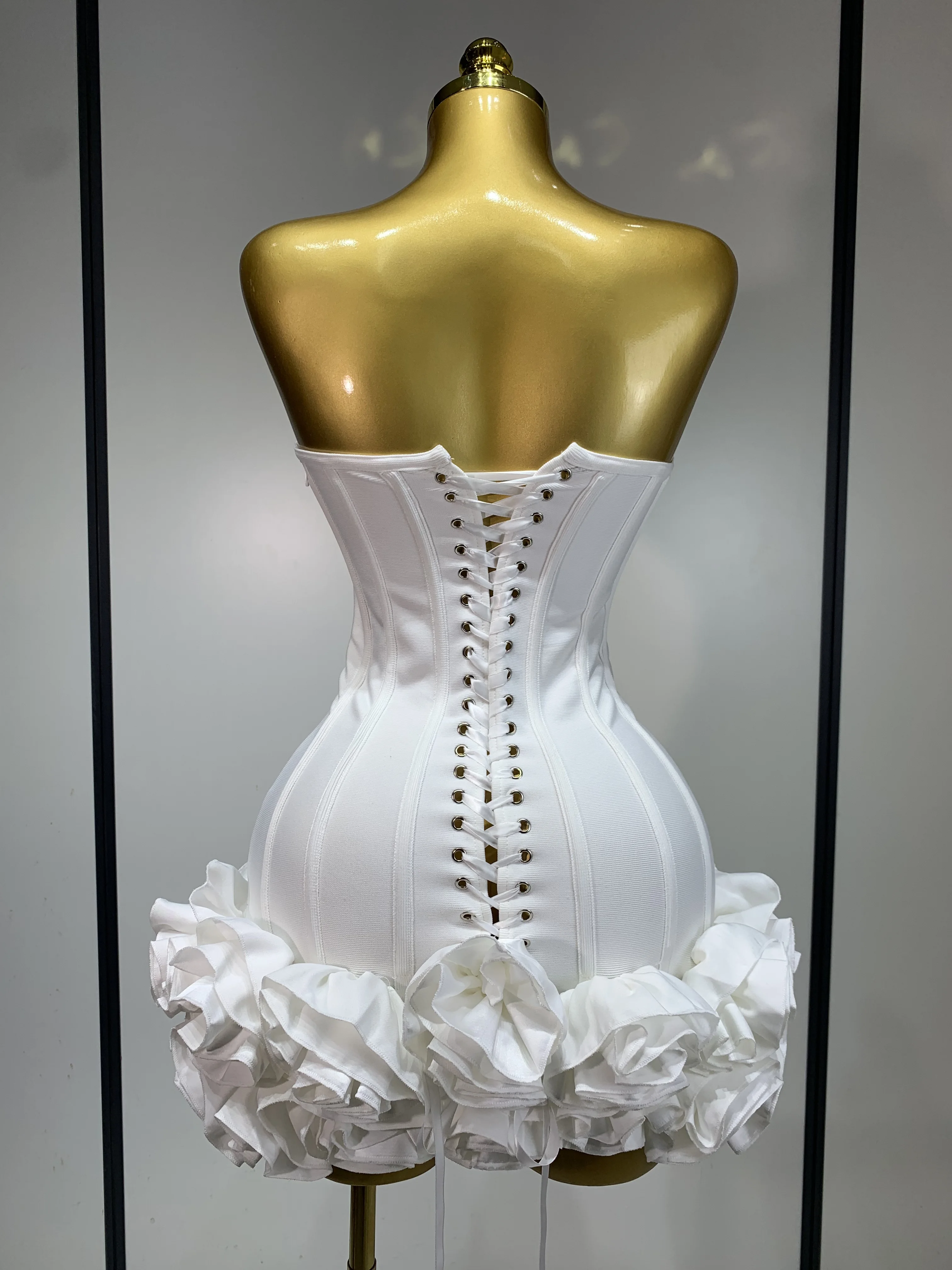Women Sexy Strapless Backless Flower Embellished Mini Bandage Dress Bodycon Celebrity Party Cocktail Evening Party Club Dresses Women Sexy Strapless Backless Flower Embellished Mini Bandage Dress Bodycon Celebrity Party Cocktail Evening Party Club Dresses