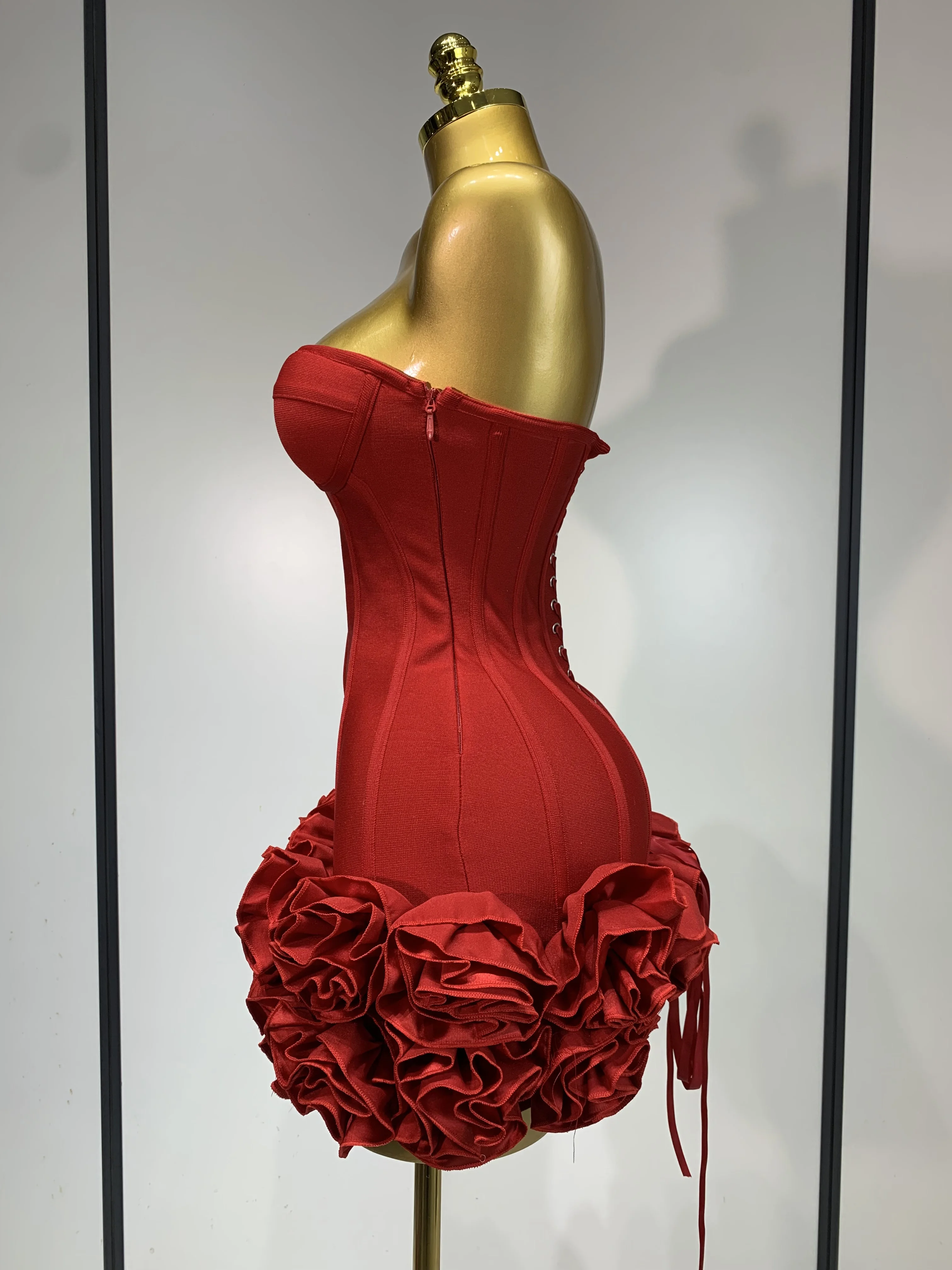 Women Sexy Strapless Backless Flower Embellished Mini Bandage Dress Bodycon Celebrity Party Cocktail Evening Party Club Dresses Women Sexy Strapless Backless Flower Embellished Mini Bandage Dress Bodycon Celebrity Party Cocktail Evening Party Club Dresses