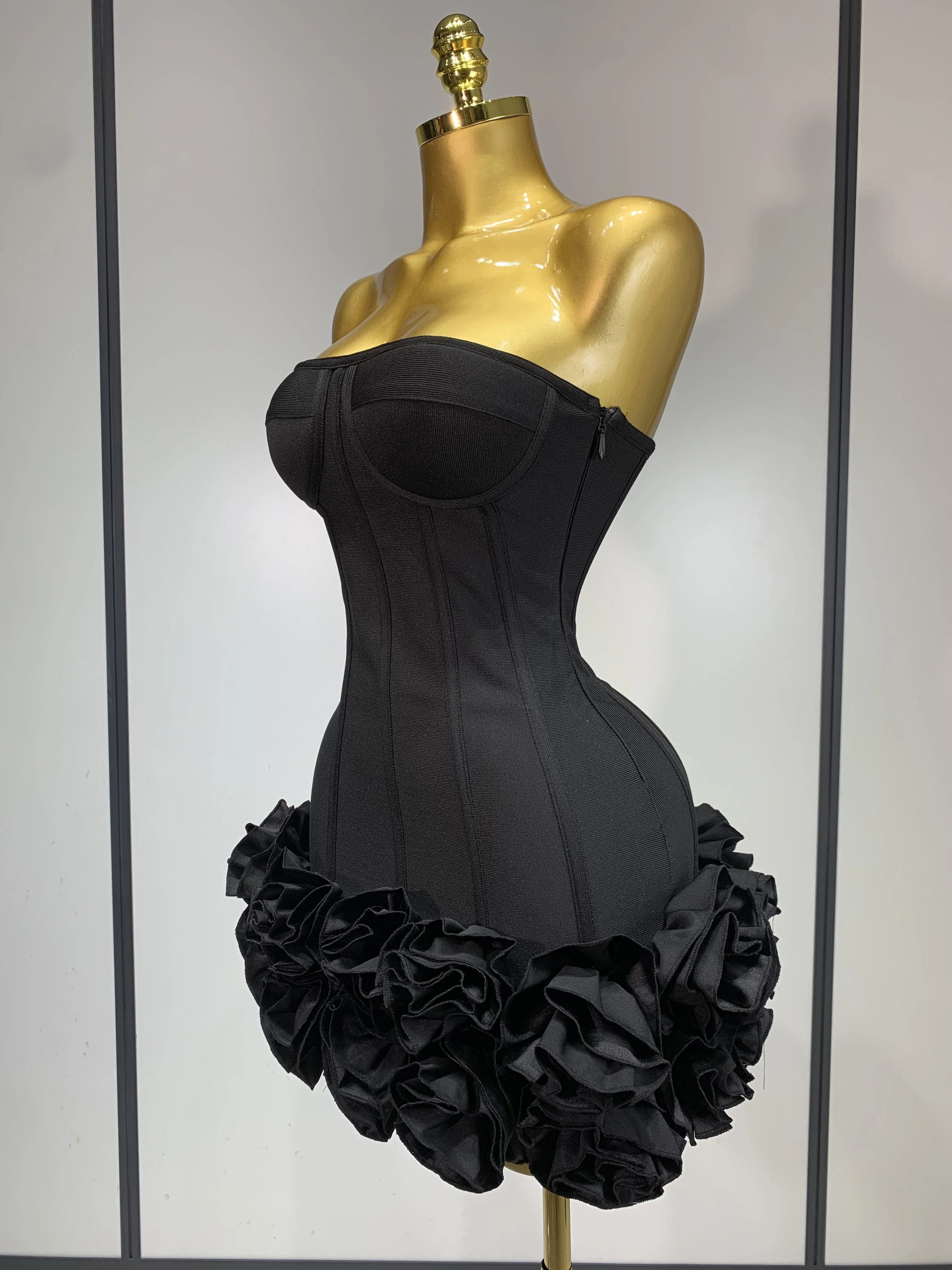 Women Sexy Strapless Backless Flower Embellished Mini Bandage Dress Bodycon Celebrity Party Cocktail Evening Party Club Dresses Women Sexy Strapless Backless Flower Embellished Mini Bandage Dress Bodycon Celebrity Party Cocktail Evening Party Club Dresses