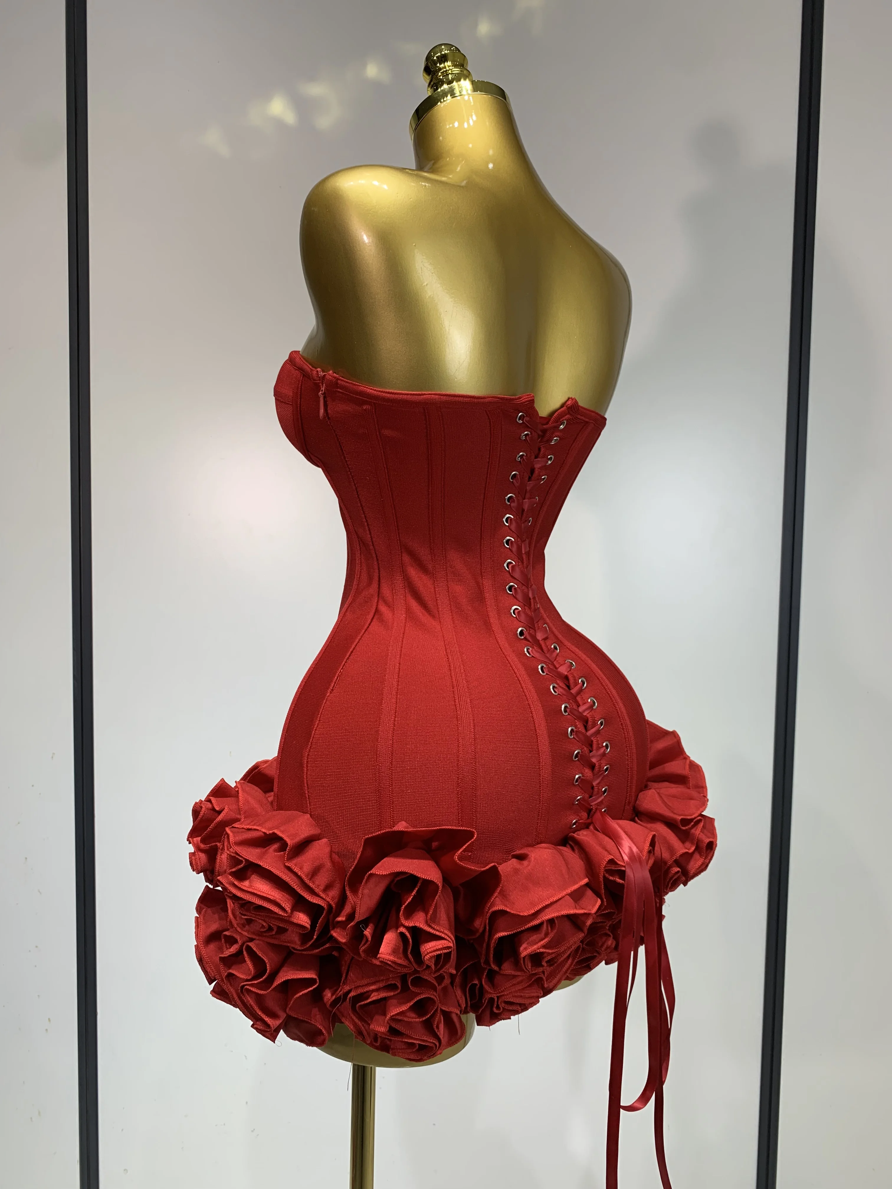 Women Sexy Strapless Backless Flower Embellished Mini Bandage Dress Bodycon Celebrity Party Cocktail Evening Party Club Dresses Women Sexy Strapless Backless Flower Embellished Mini Bandage Dress Bodycon Celebrity Party Cocktail Evening Party Club Dresses