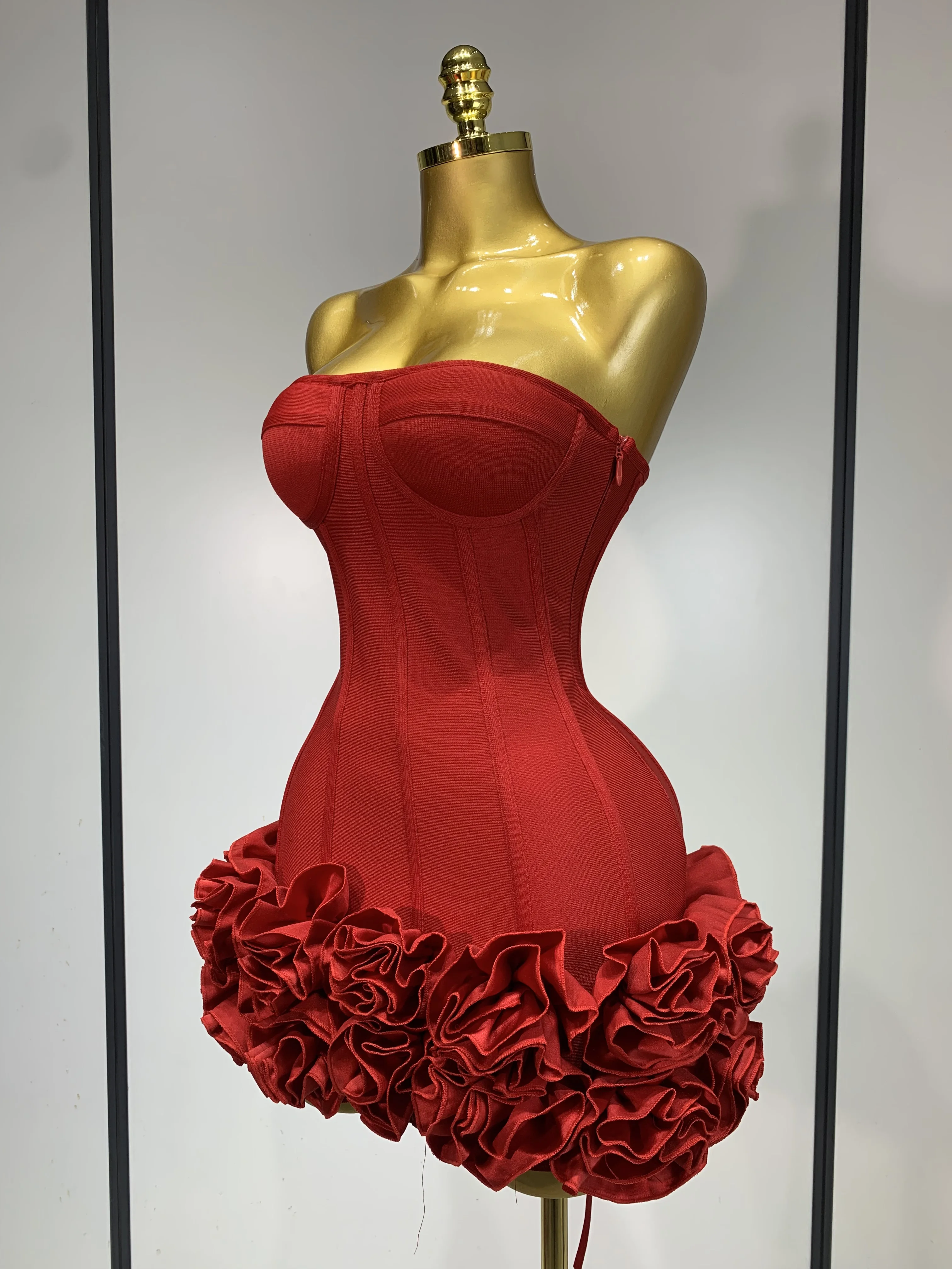 Women Sexy Strapless Backless Flower Embellished Mini Bandage Dress Bodycon Celebrity Party Cocktail Evening Party Club Dresses Women Sexy Strapless Backless Flower Embellished Mini Bandage Dress Bodycon Celebrity Party Cocktail Evening Party Club Dresses