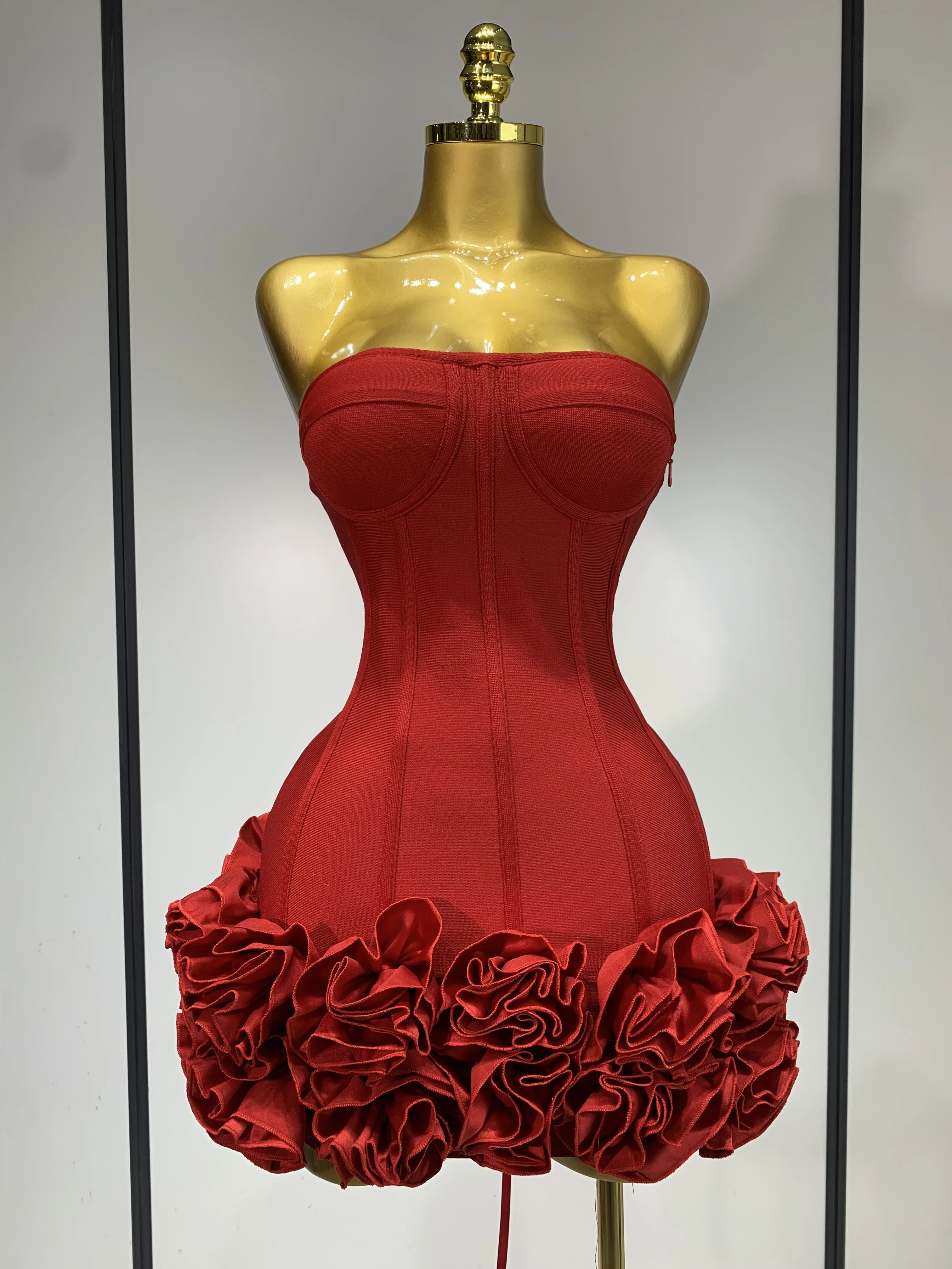 Strapless Backless Flower Embellished Mini Bandage Dress Bodycon