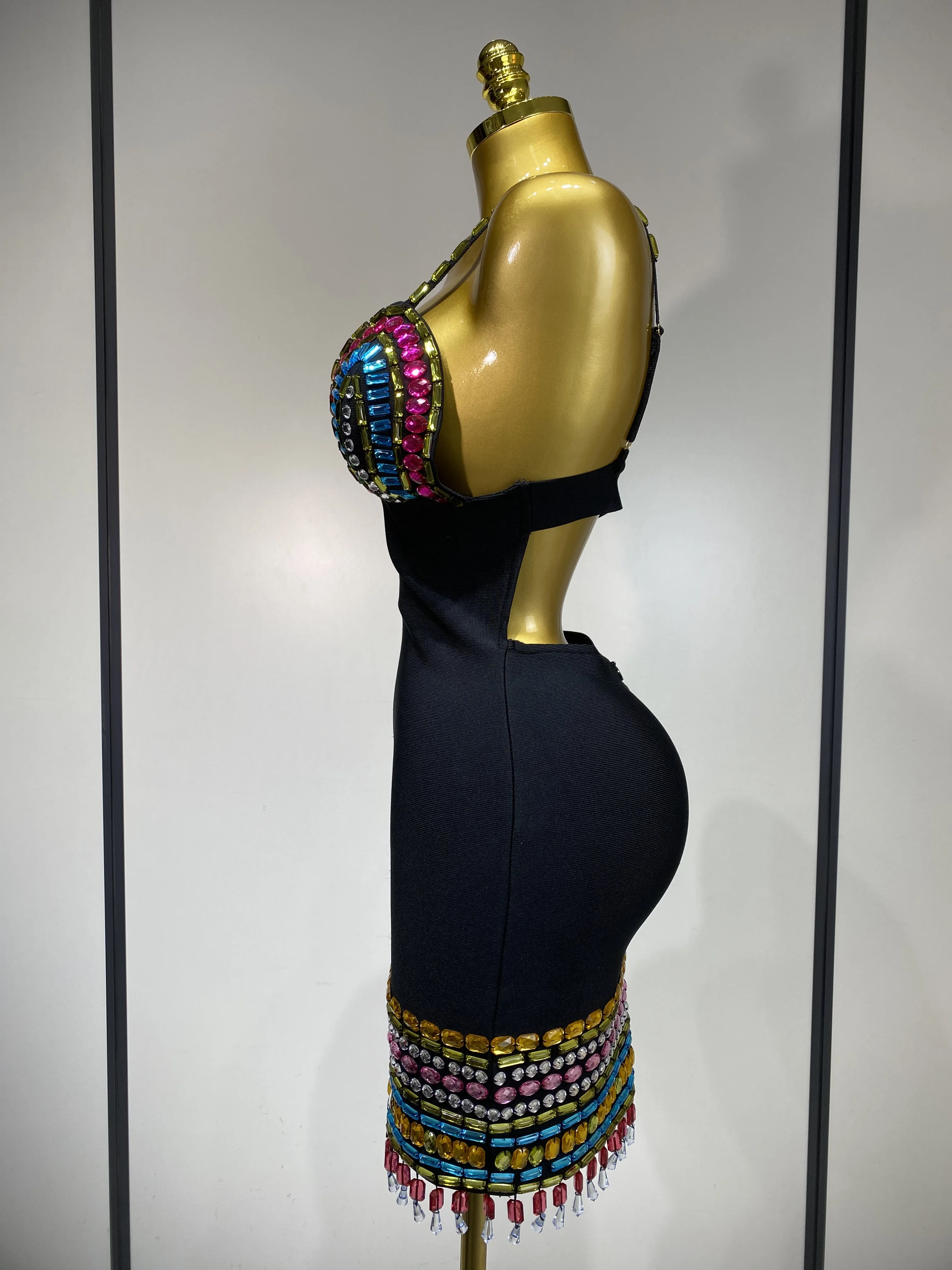 Sparkly Colorful Diamonds V Neck Black Bodycon Bandage Dress 2025 Celebrity Elegant Evening Club Party Luxury Birthday Dresses Sparkly Colorful Diamonds V Neck Black Bodycon Bandage Dress 2025 Celebrity Elegant Evening Club Party Luxury Birthday Dresses
