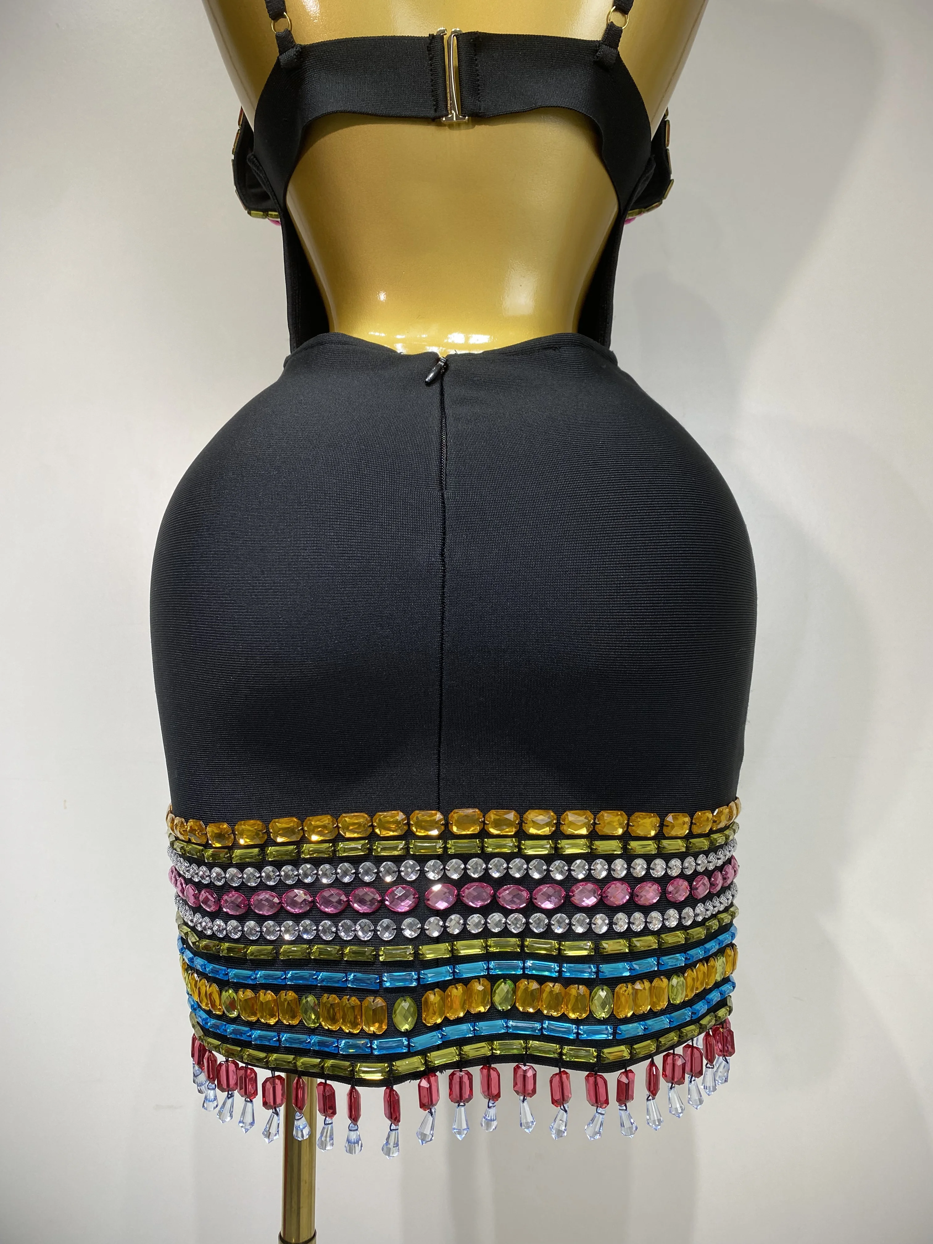 Sparkly Colorful Diamonds V Neck Black Bodycon Bandage Dress 2025 Celebrity Elegant Evening Club Party Luxury Birthday Dresses Sparkly Colorful Diamonds V Neck Black Bodycon Bandage Dress 2025 Celebrity Elegant Evening Club Party Luxury Birthday Dresses