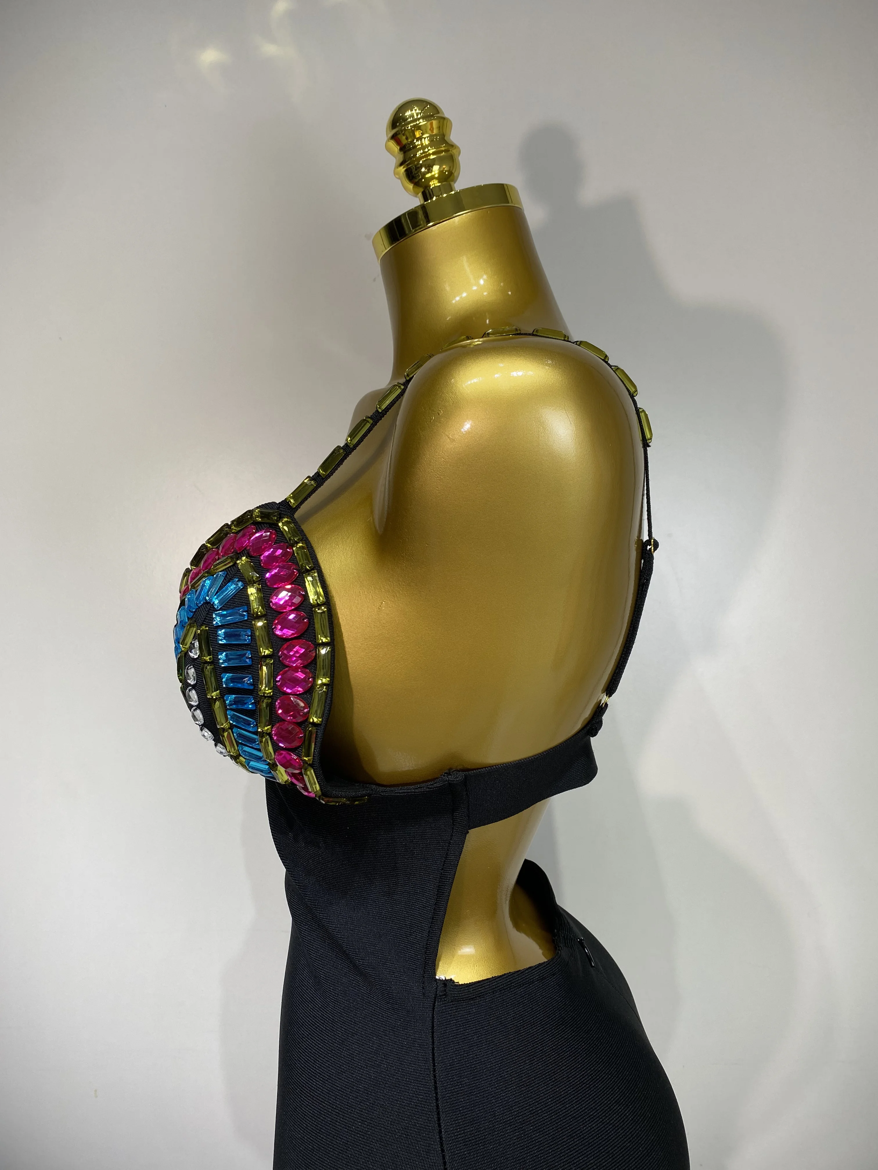 Sparkly Colorful Diamonds V Neck Black Bodycon Bandage Dress 2025 Celebrity Elegant Evening Club Party Luxury Birthday Dresses Sparkly Colorful Diamonds V Neck Black Bodycon Bandage Dress 2025 Celebrity Elegant Evening Club Party Luxury Birthday Dresses