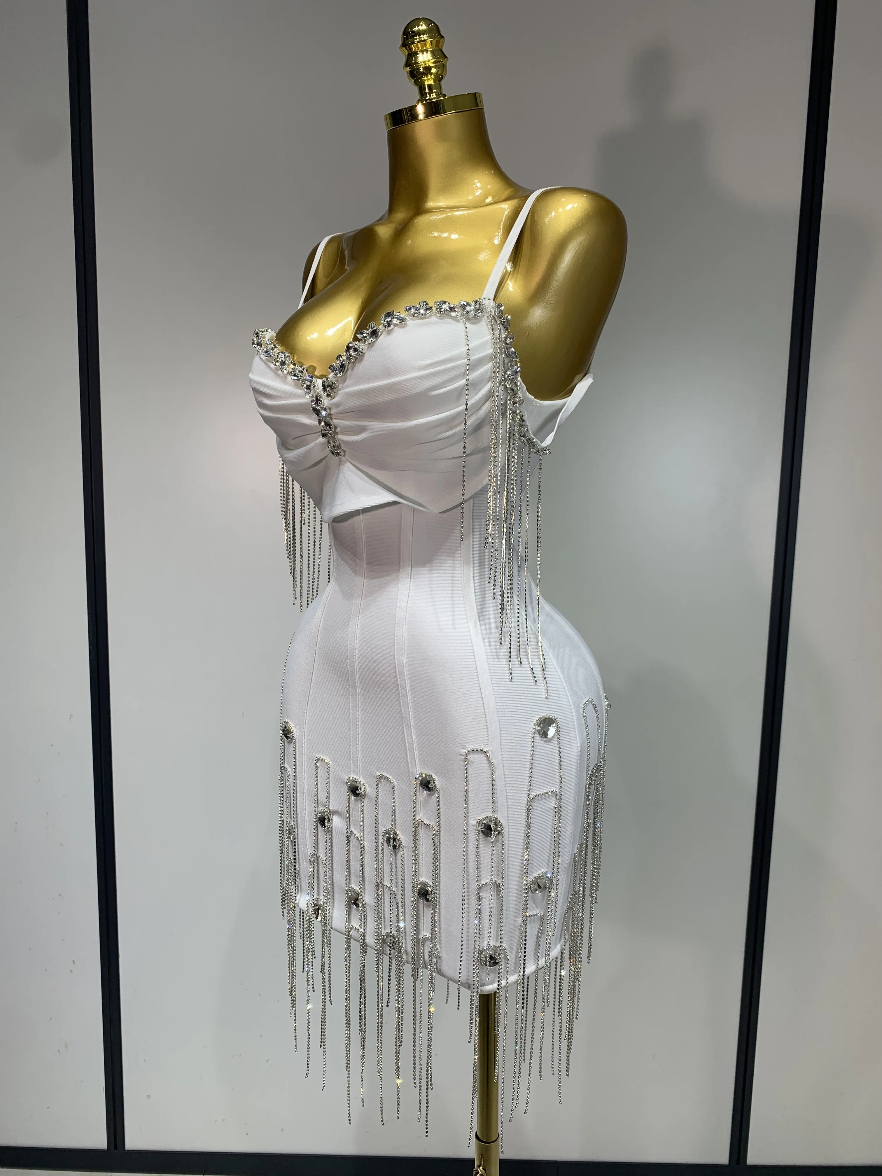 Sexy Backless Spaghetti Strap Bodycon Sleeveless Bandage Dress Elegant Prom Gown Club Evening Party Luxury Birthday Dresses