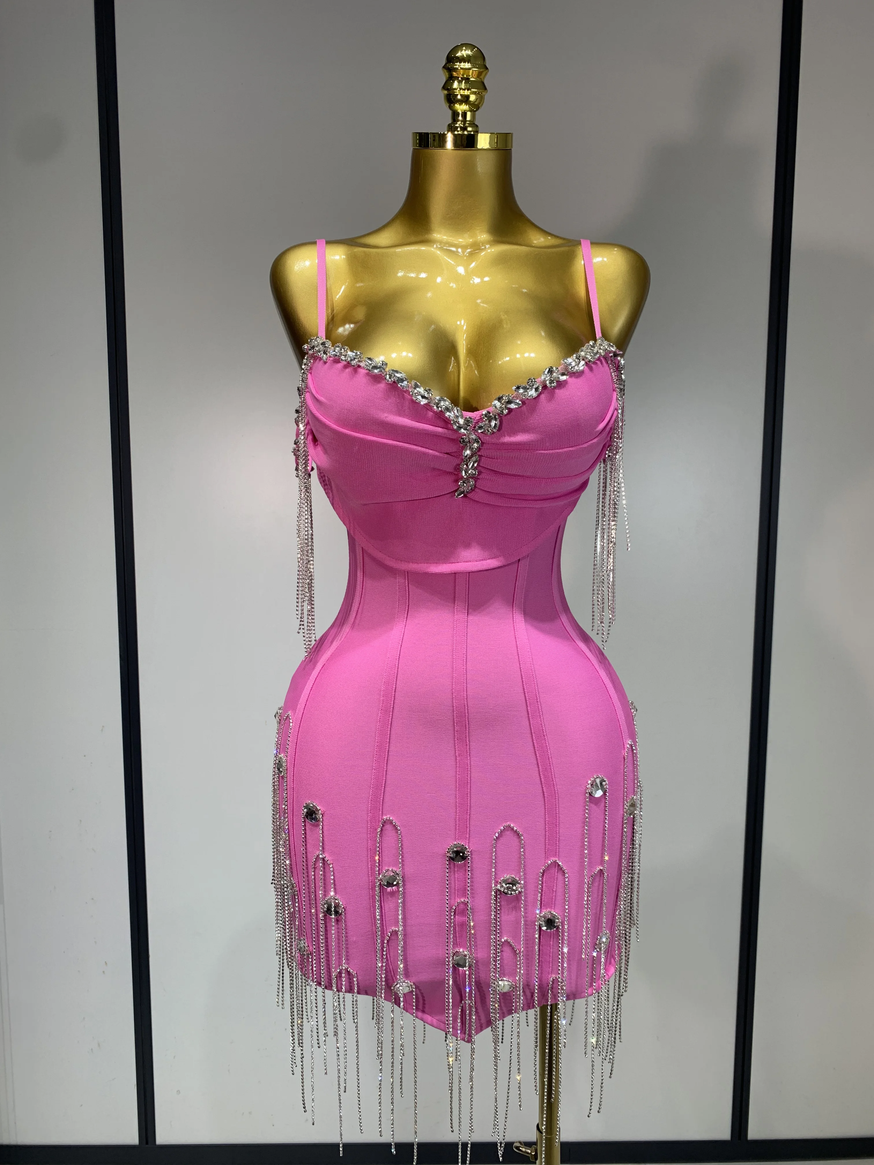 Sexy Backless Spaghetti Strap Bodycon Sleeveless Bandage Dress Elegant Prom Gown Club Evening Party Luxury Birthday Dresses