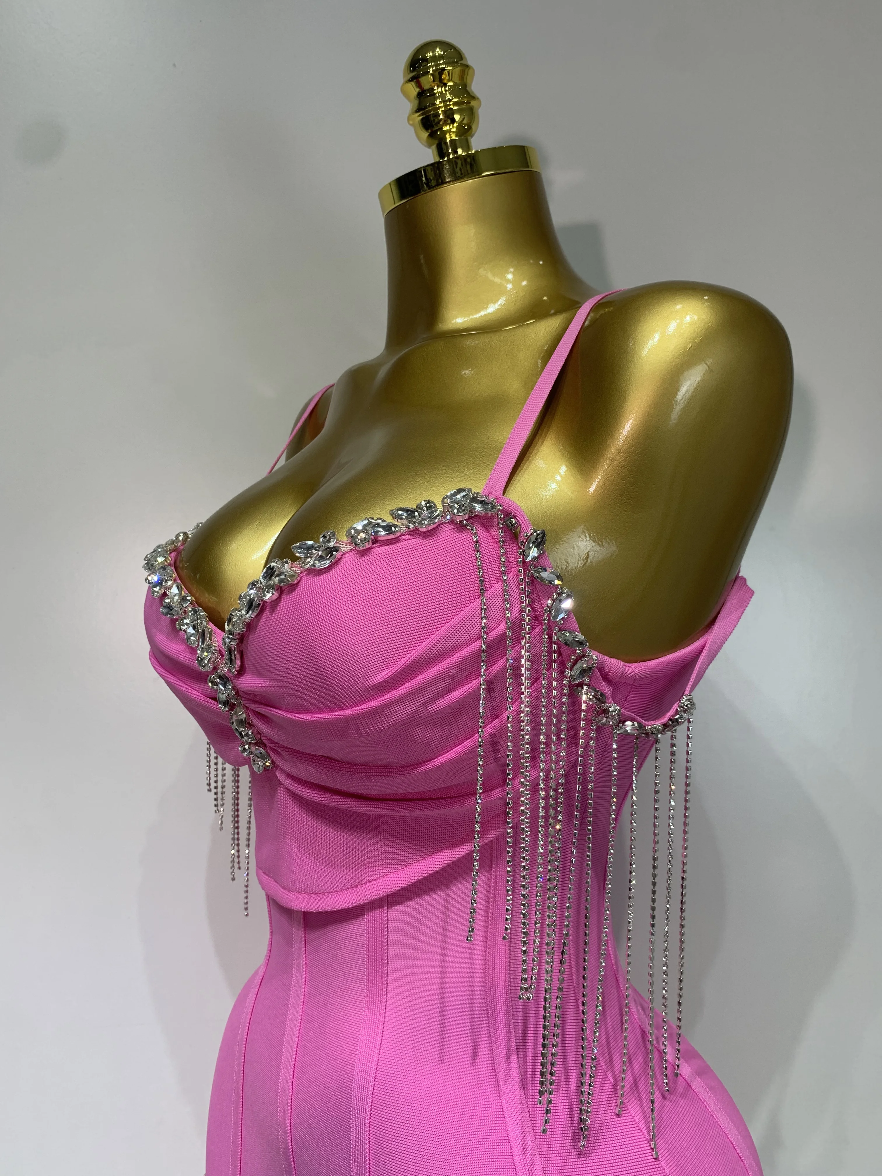 Sexy Backless Spaghetti Strap Bodycon Sleeveless Bandage Dress Elegant Prom Gown Club Evening Party Luxury Birthday Dresses