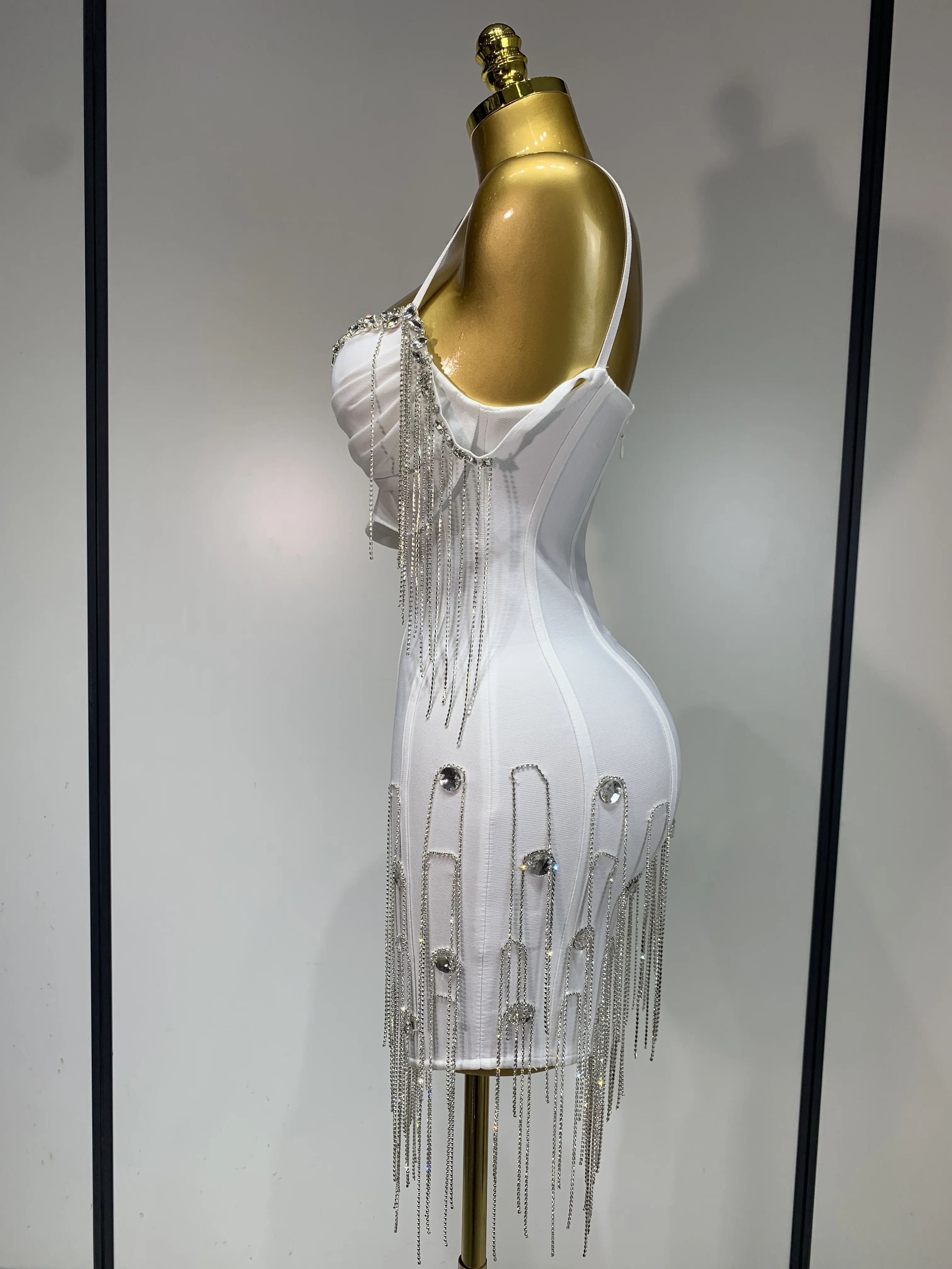 Sexy Backless Spaghetti Strap Bodycon Sleeveless Bandage Dress Elegant Prom Gown Club Evening Party Luxury Birthday Dresses