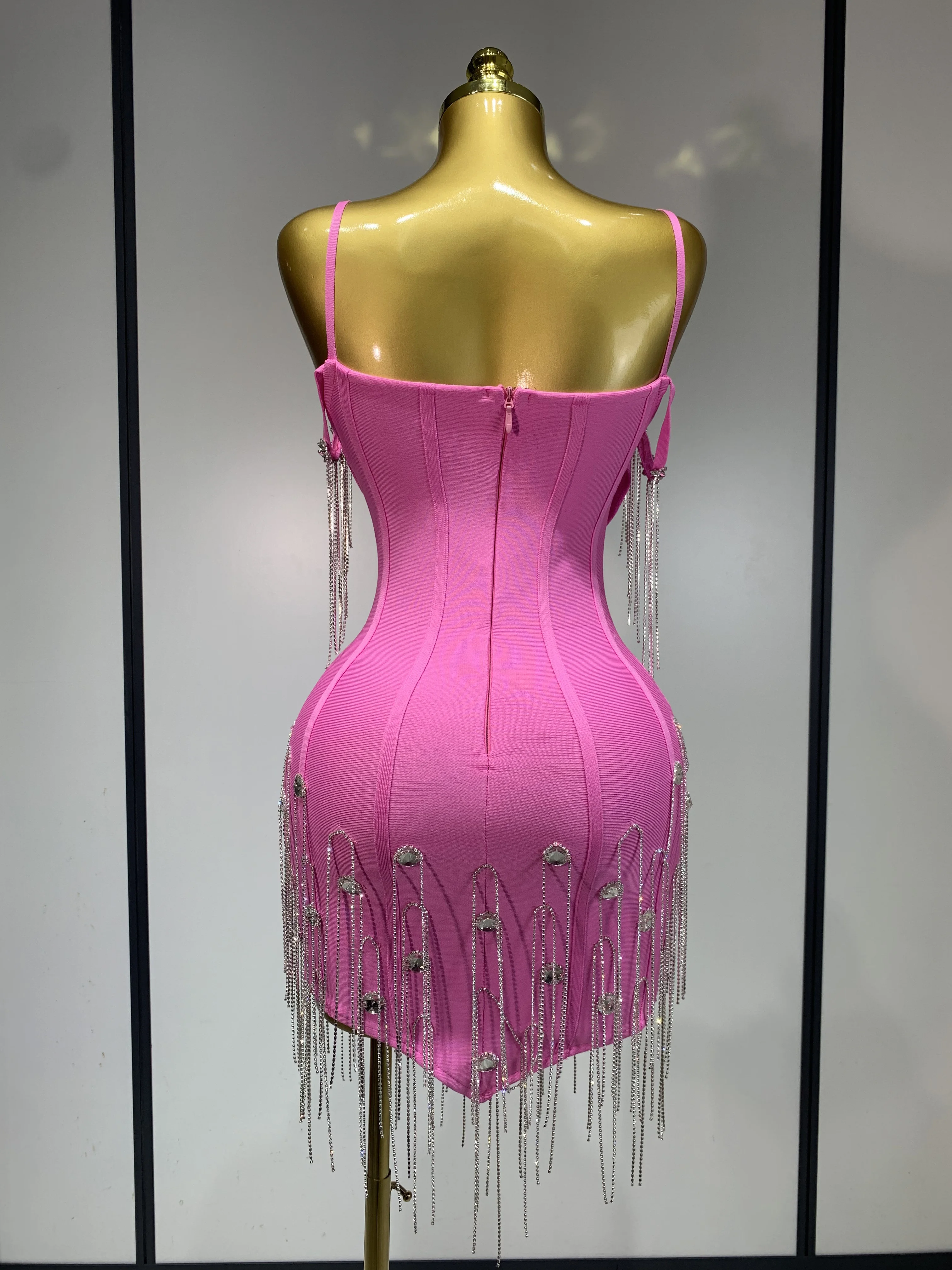 Sexy Backless Spaghetti Strap Bodycon Sleeveless Bandage Dress Elegant Prom Gown Club Evening Party Luxury Birthday Dresses