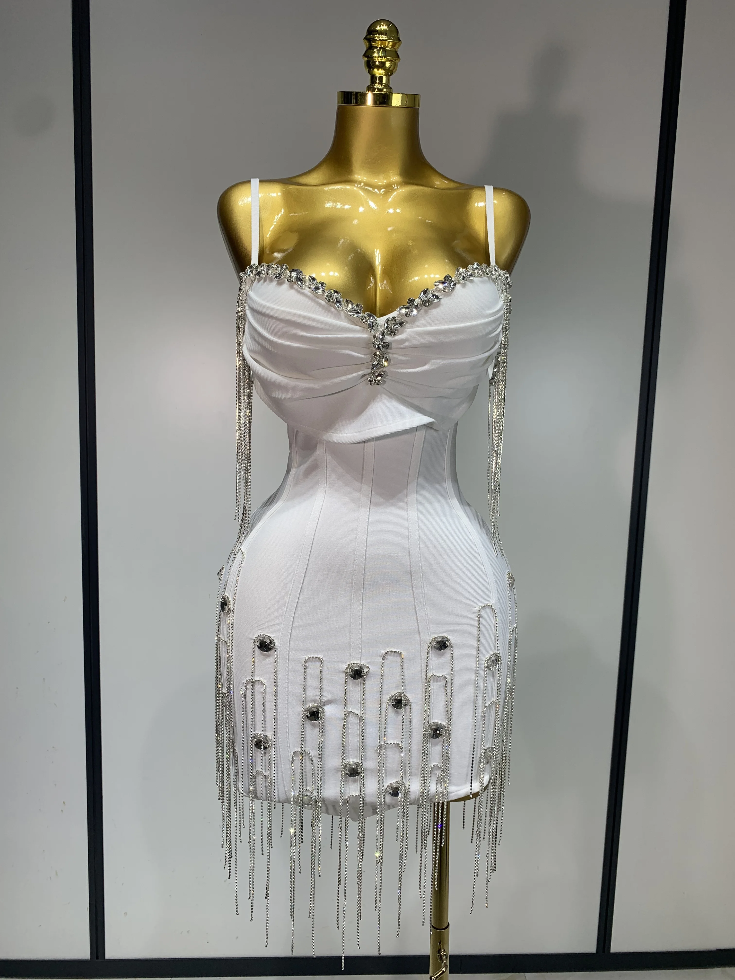 Sexy Backless Spaghetti Strap Bodycon Sleeveless Bandage Dress Elegant Prom Gown Club Evening Party Luxury Birthday Dresses